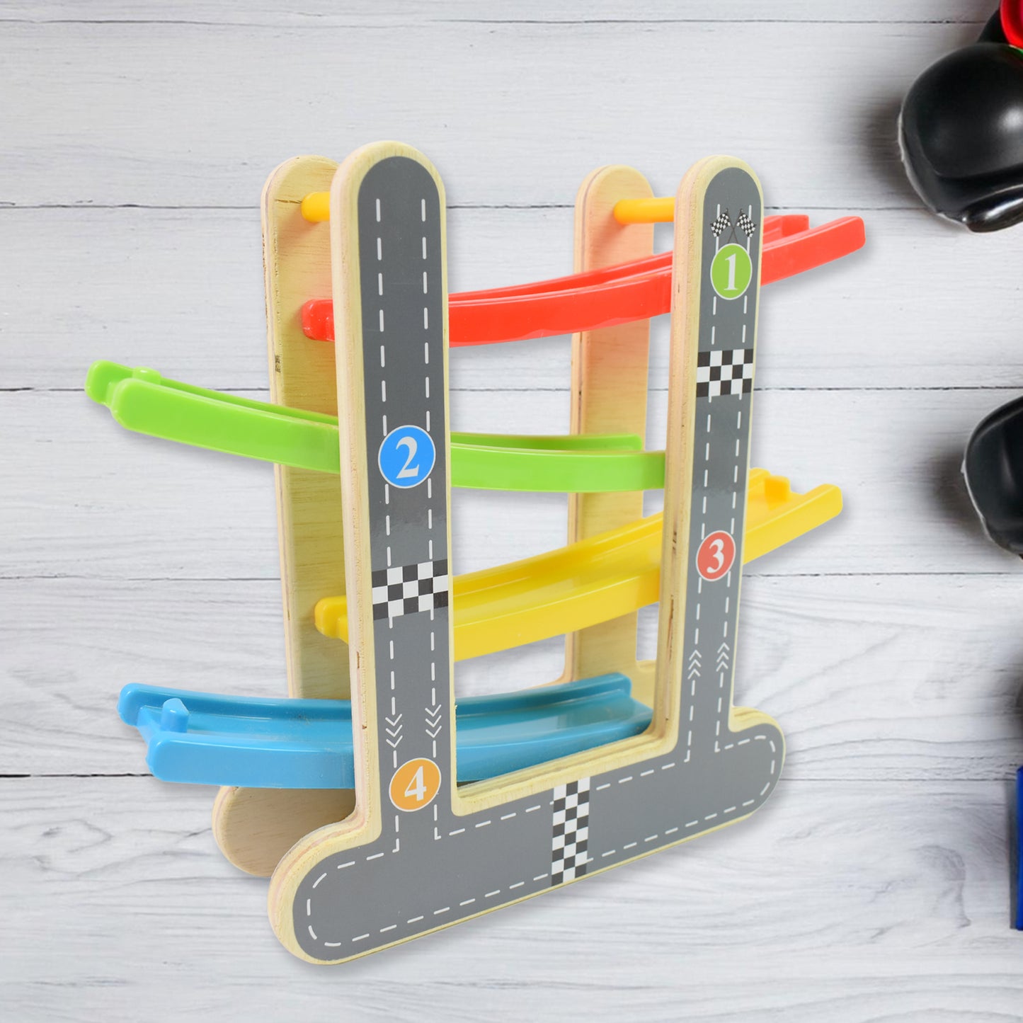 Car Racer Track Play Set Wooden Click Clack Toys With 4 Mini Racers (1 Set) - Happy Price - Image 5