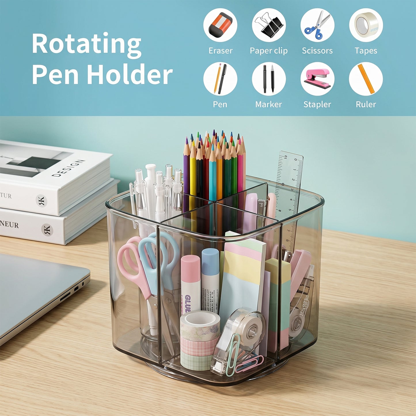 360 Rotating Desk Organizer Holder - Transparent Acrylic Pen Stand for Office & Study - Happy Price - Image 3