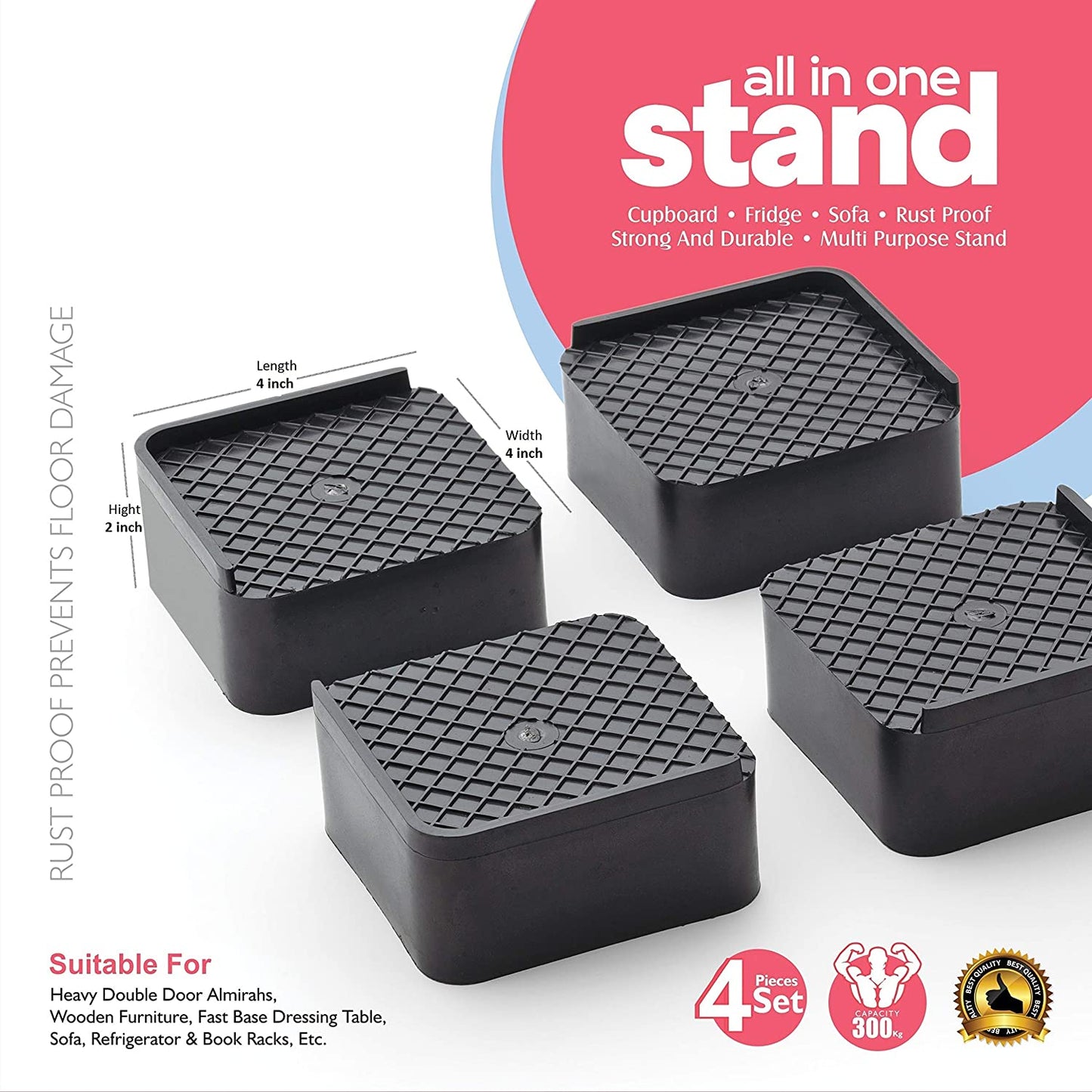 Premium Multipurpose Heavy Duty Cupboardrefrigeratorsofa Base Stand - Set Of 4 Pcs - Happy Price - Image 5
