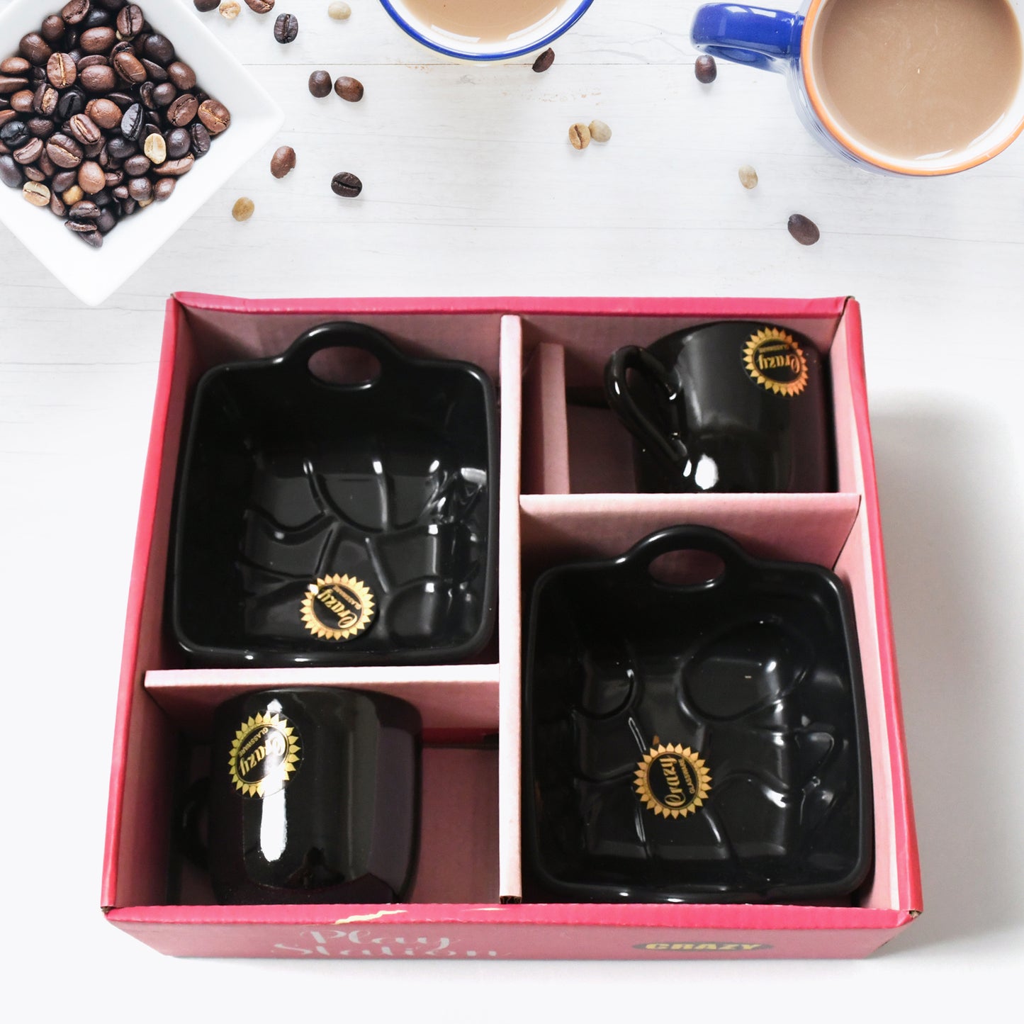 Play Station Ceramic Tea  Cups  Mug Set With Handle Serving Bowl Milk Cup Coffee Cup Tea Cup Breakfast Cup Drinking Mug Or Outdoor For Household Gift For Birthday Wedding Party (4 Pcs Set) - Happy Price - Image 3
