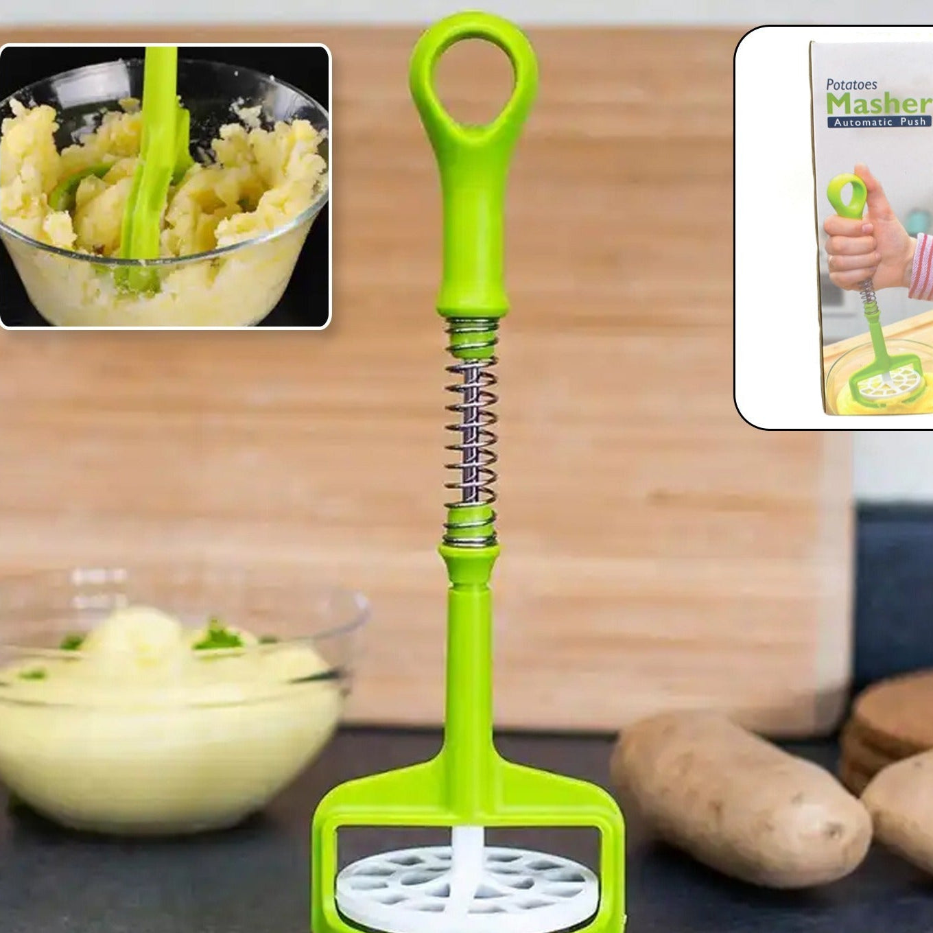 Multi Functional One-handed Plastic Manual Mashed Potatoes Masher Mash Sweet Potato Masher With Comfort Grip And Stainless-steel Spring Design For Nonstick Pans (1 Pc) - Happy Price - Image 1
