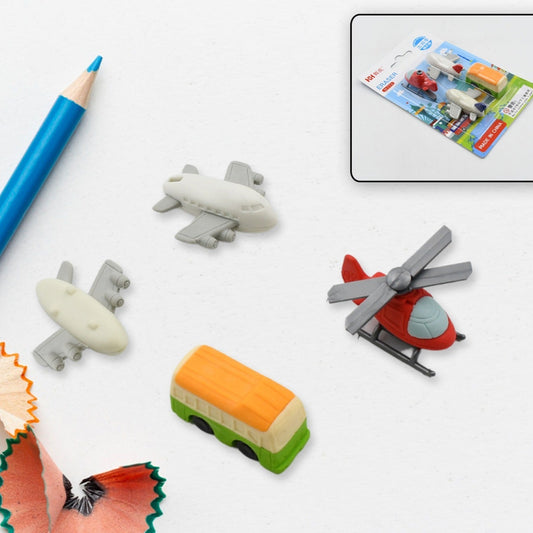 Vehicle Pattern Eraser School Stationery Use Eraser (4 Pc Set) - Happy Price - Image 1