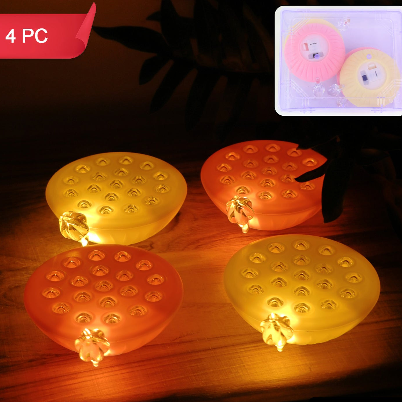Set of 4 Lotus Canopy LED Decorative Lamps - Multicolor Floating Lights - Happy Price - Image 1