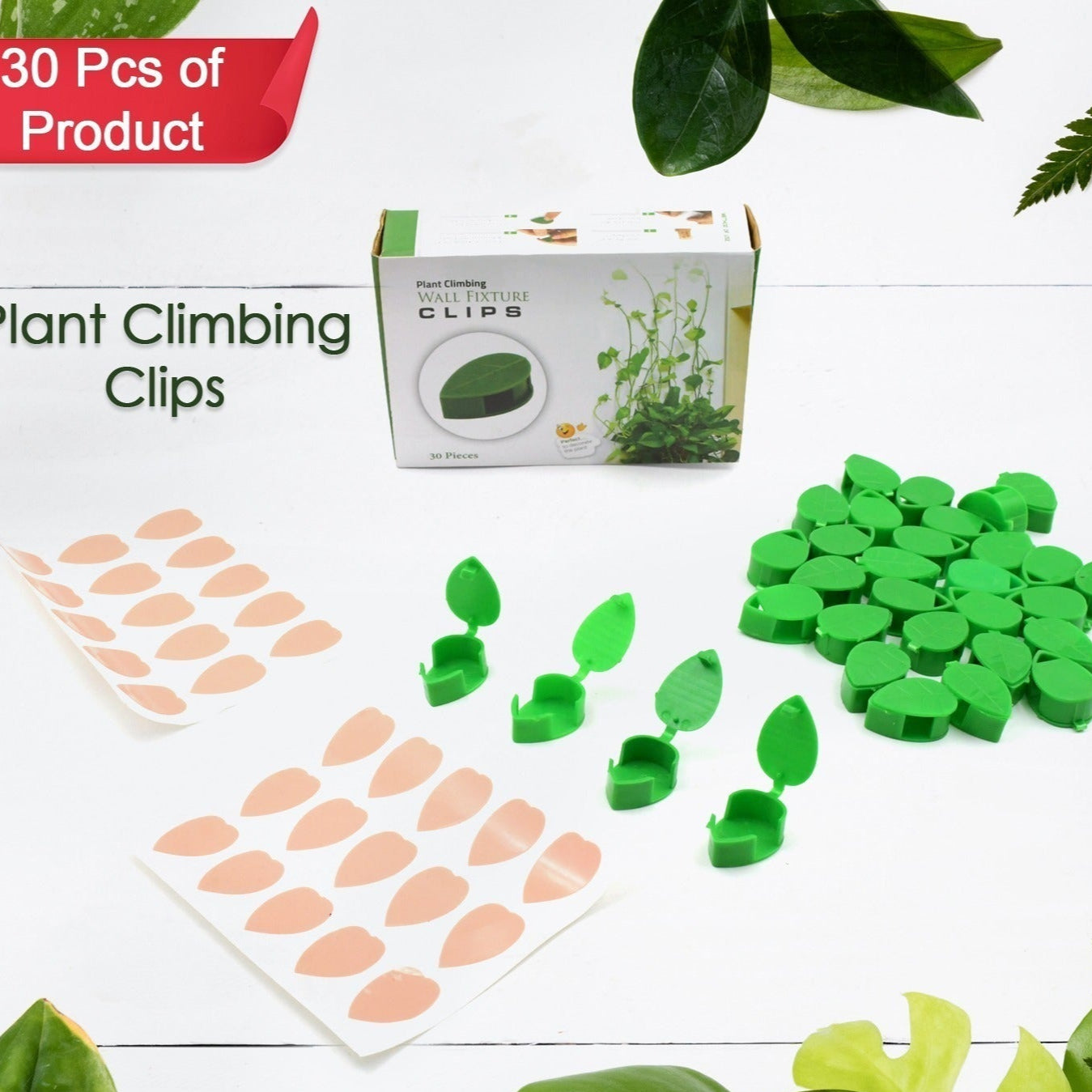 Plant Climbing Wall Fixture Clip Self-adhesive Hook Vines Traction Invisible Stand Green Leaf Plant Clip Garden Wall Clip Plant Support Binding Clip Plants For Indoor Outdoor Decoration (30 Pcs Set) - Happy Price - Image 1