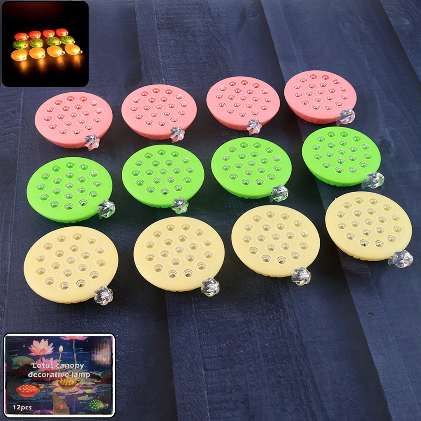 Set of 12 Multicolor Lotus Canopy LED Lamps for Festive Decor - Happy Price - Image 3
