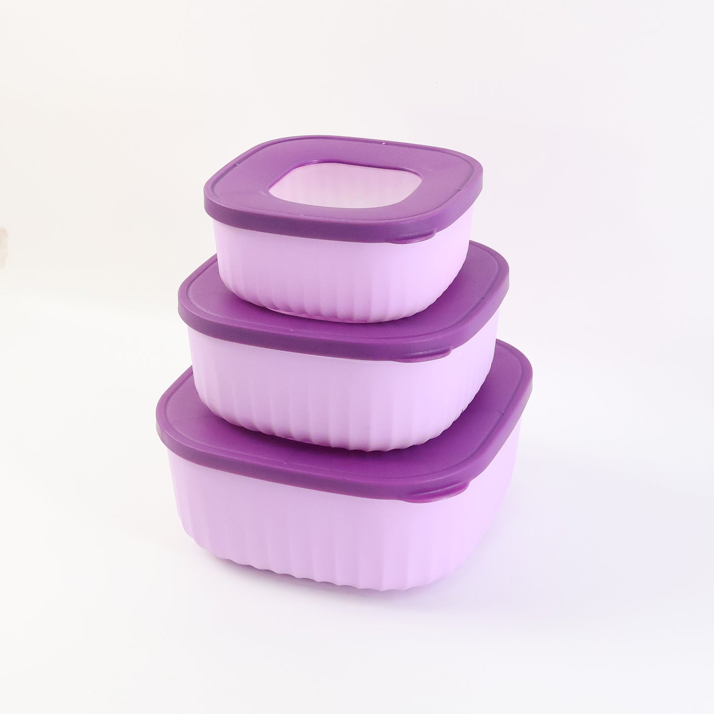 3 Piece Stackable Food Storage Container Set with Lids - Square Kitchen Organisers - Happy Price - Image 2