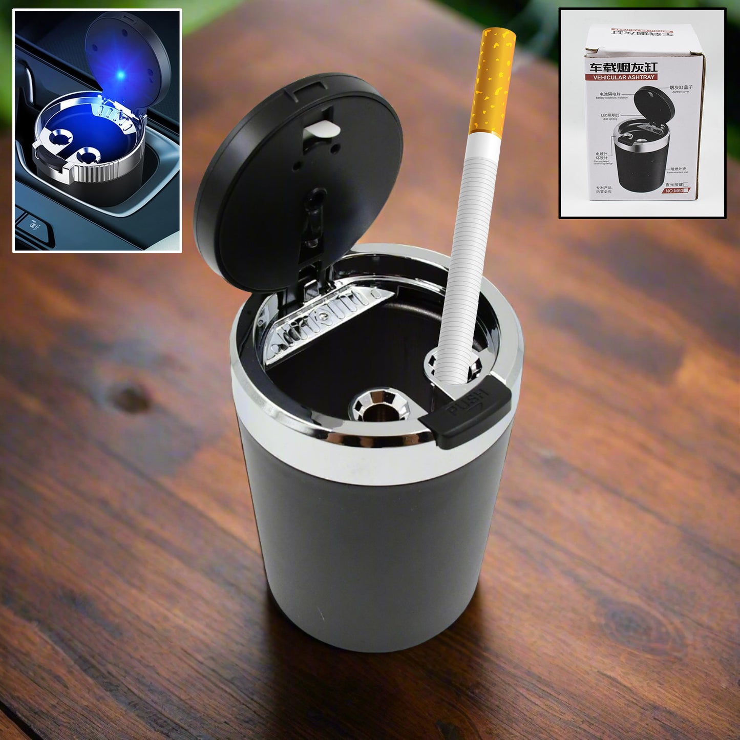 Portable Car Ashtray With Lid And Blue Led Light (1 Pc) - Happy Price - Image 2