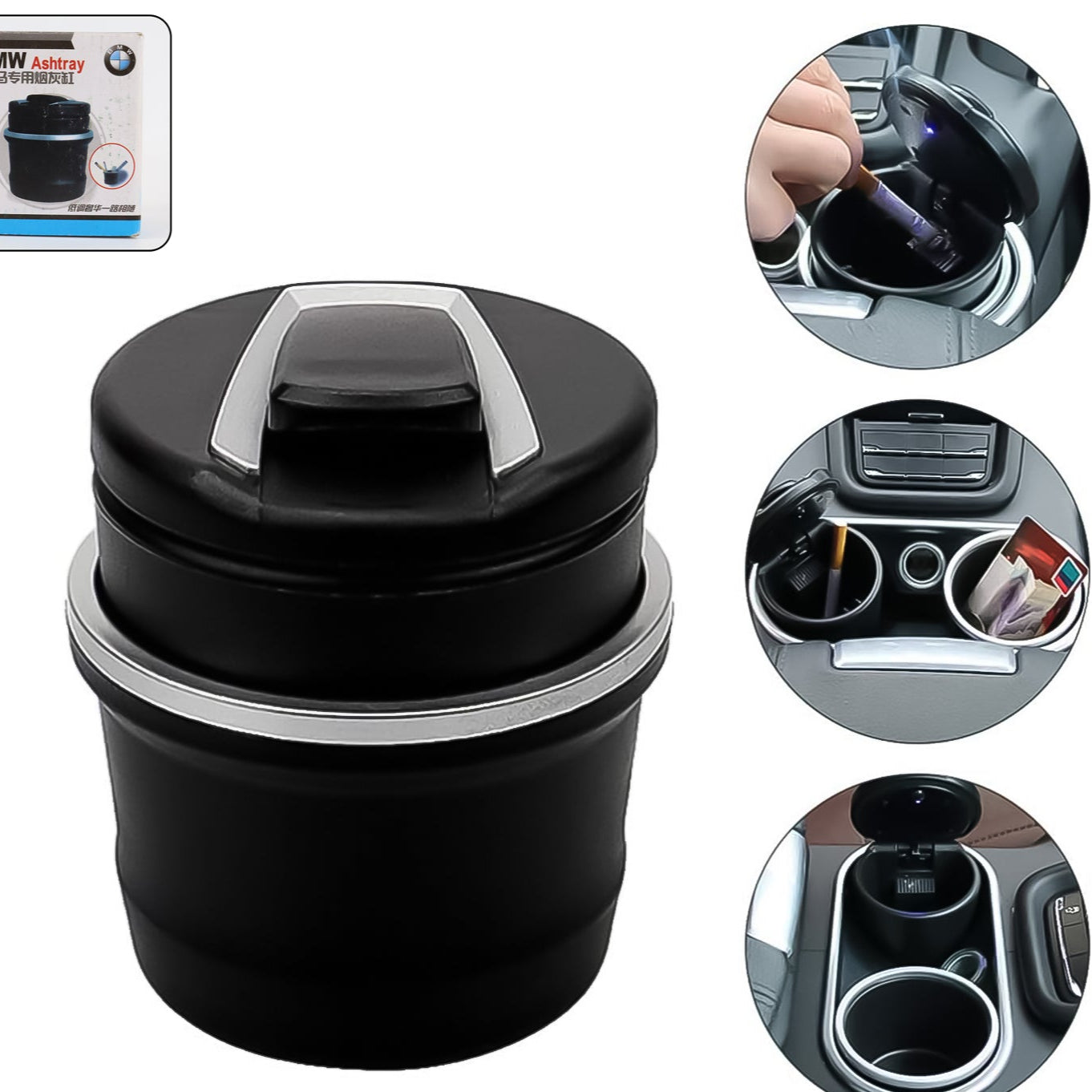 Portable Car Ashtray With Lid And Blue Led Light (1 Pc  With Color Box) - Happy Price - Image 1