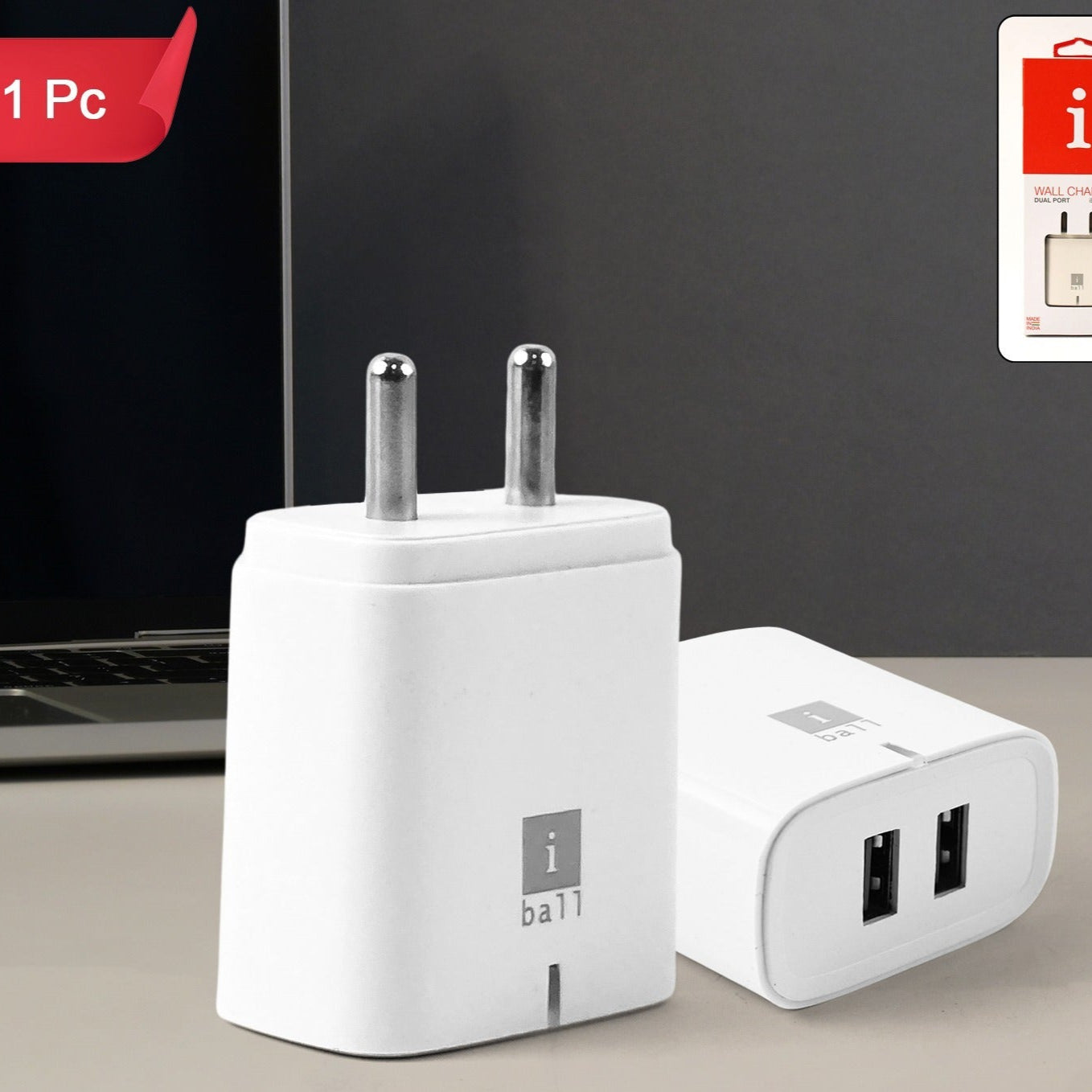 Iball Dual Usb Wall Charger 5v3.1a  High-speed Dual Port Fast Charging Adapte (1 Pc) - Happy Price - Image 1