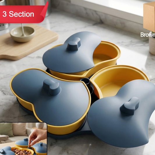 Multipurpose 3 Section Snack Serving Tray With Lid (1 Pc)