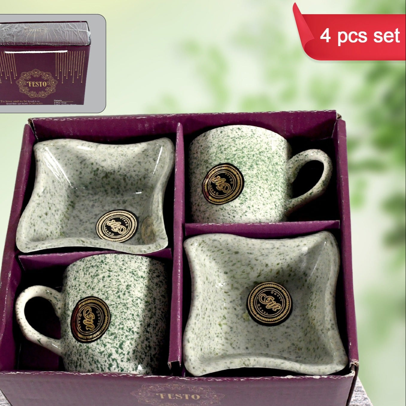 Festo Ceramic Tea  Cups  Mug Set Including Snacks  Serving Bowl Milk Cup Coffee Cup Tea Cup Breakfast Cup Drinking Mug Or Outdoor For Household Gift For Birthday Wedding Party (4 Pcs Set) - Happy Price - Image 1