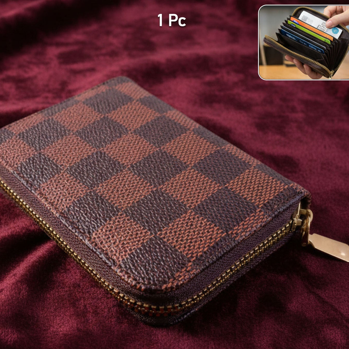 1 Pc Compact Zipper Card Holder Wallet - Multi Card Organizer Case - Happy Price - Image 1
