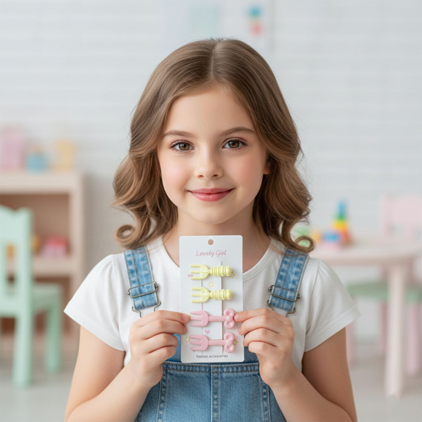 4 Pc Mini Fork Hair Clips Set for Girls & Women - Pastel Style - Happy Price - Image 3