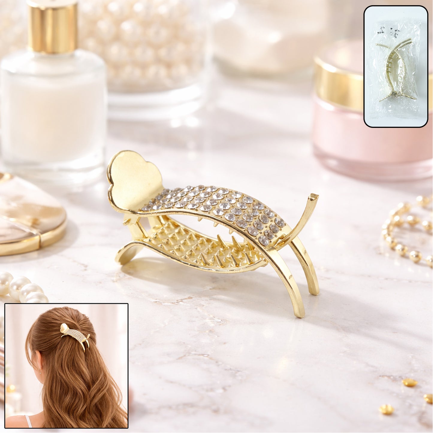 Premium Crystal Studded Hair Claw Clip For Women (1 Pc)