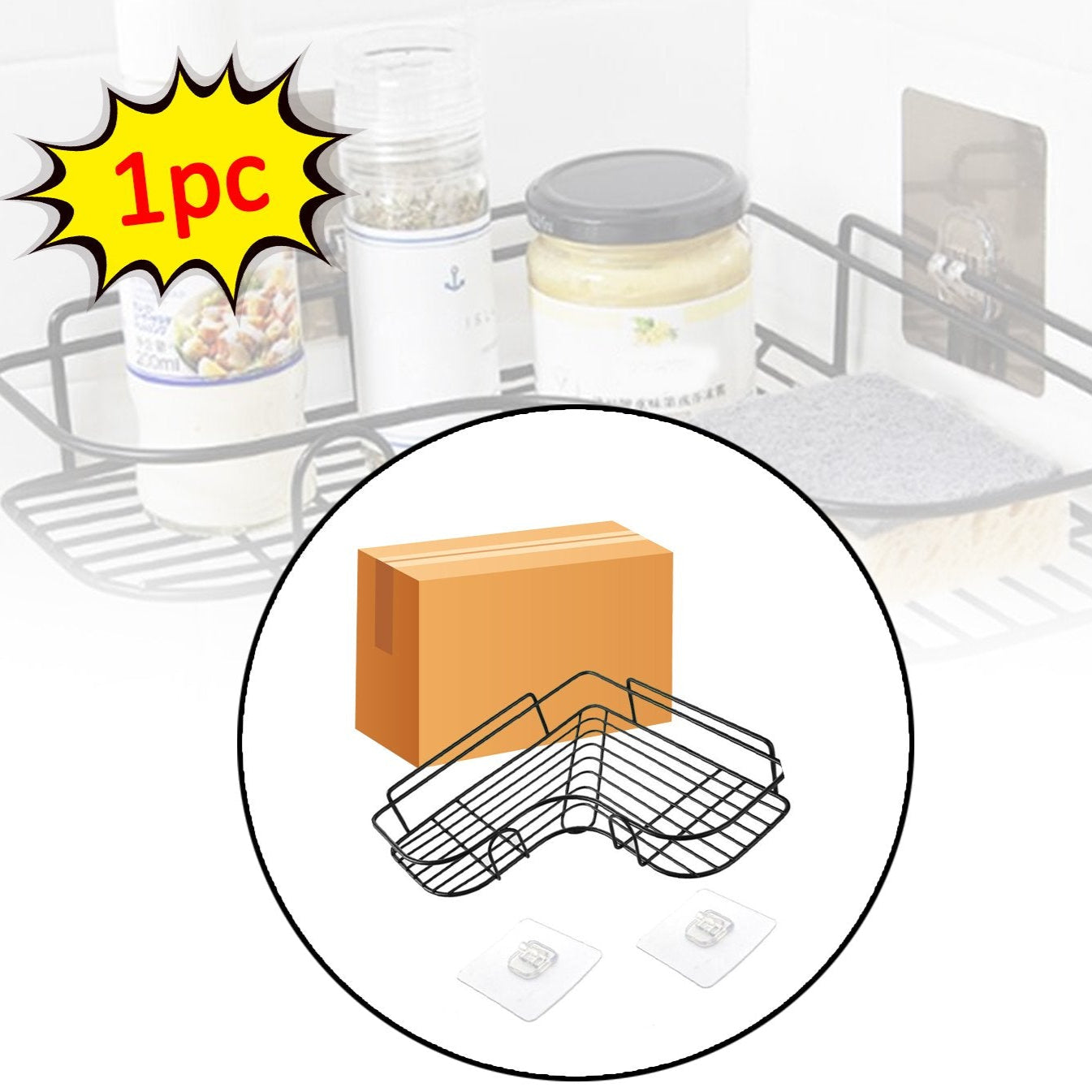 Self-adhesive Kitchen-bathroom Corner Shelf Organiser Storage Rack - Happy Price - Image 1