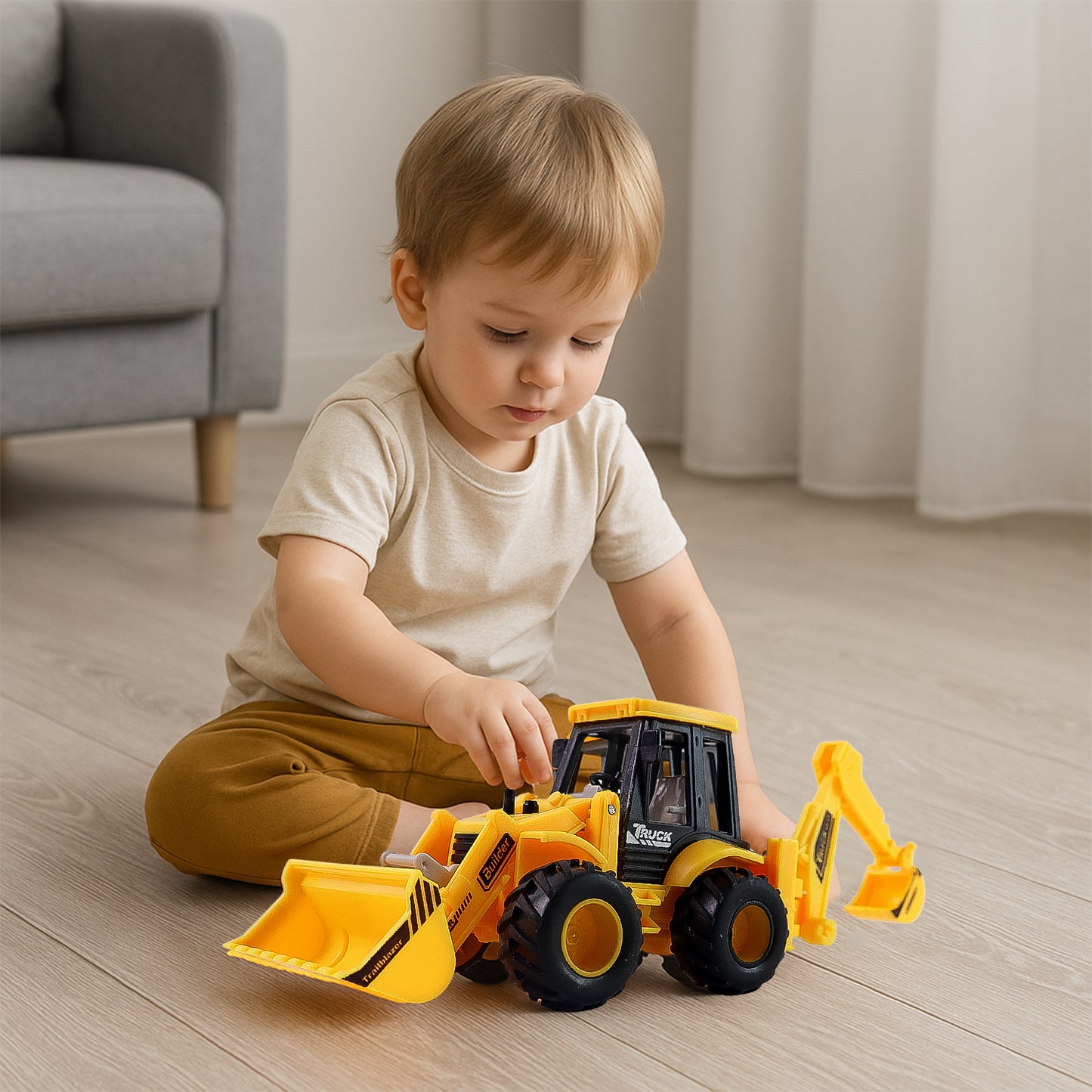 Lala Friction Powered Jcb Style Backhoe Loader Construction Toy Truck For Kids (1 Pc) - Happy Price - Image 6