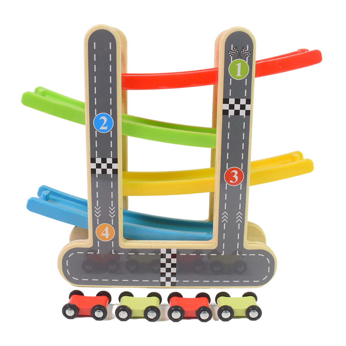 Car Racer Track Play Set Wooden Click Clack Toys With 4 Mini Racers (1 Set) - Happy Price - Image 6