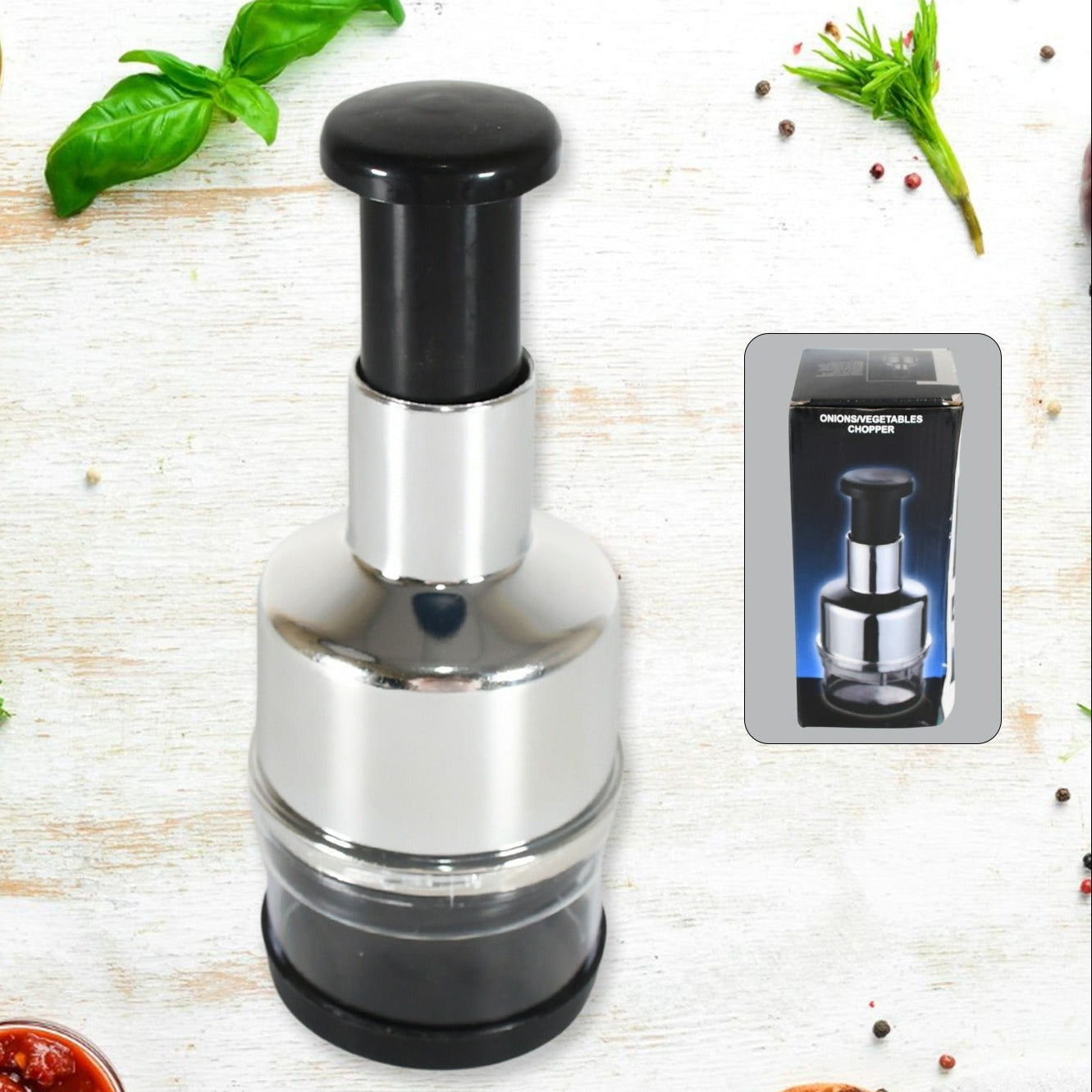 Manual Vegetable Chopper with Stainless Steel Blade - Kitchen Hand Slicer for Onions, Garlic, Nuts & Herbs - Happy Price - Image 1