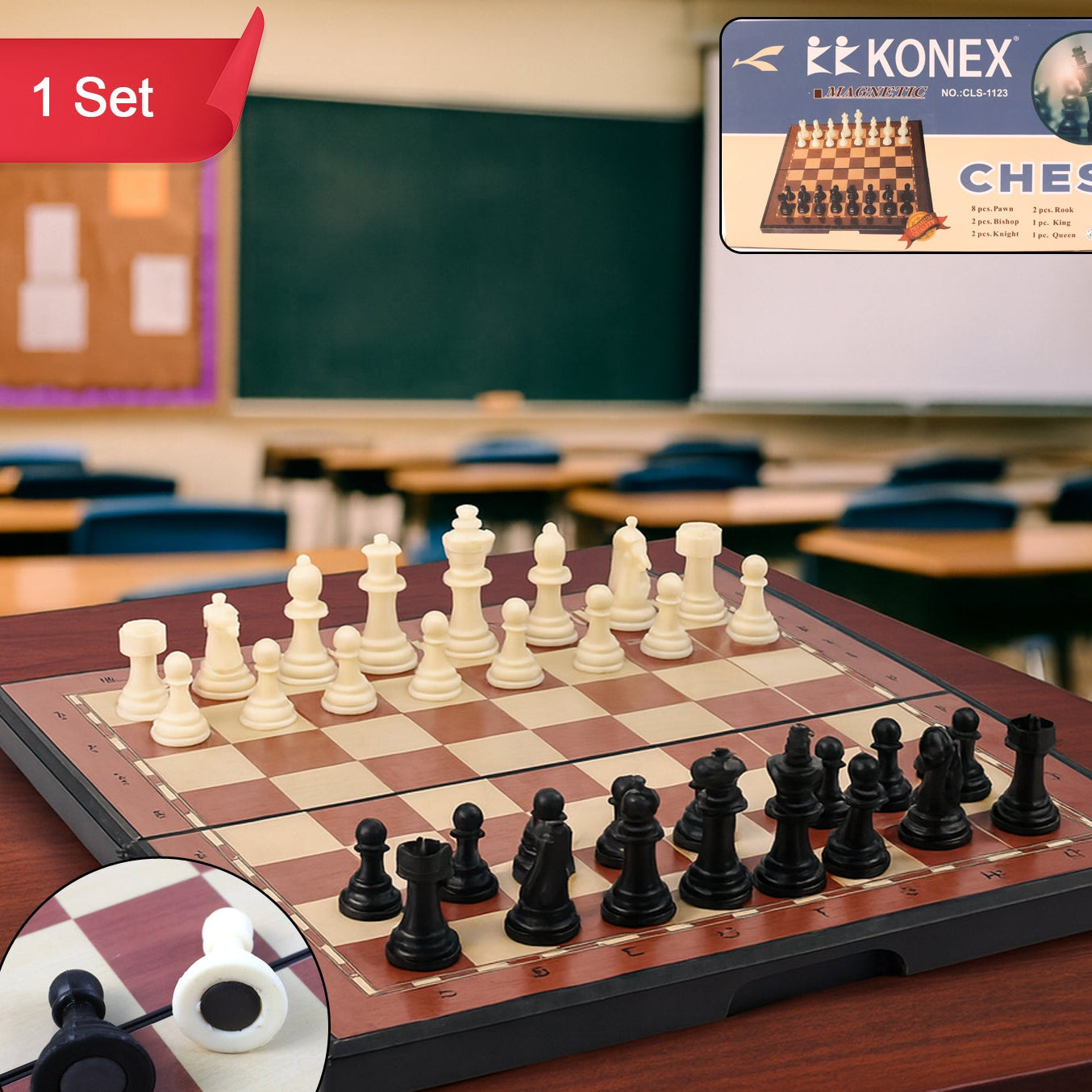 Portable Vinyl Chess Set with Plastic Pieces - Foldable Board for Travel & Practice (1 Set) - Happy Price - Image 1