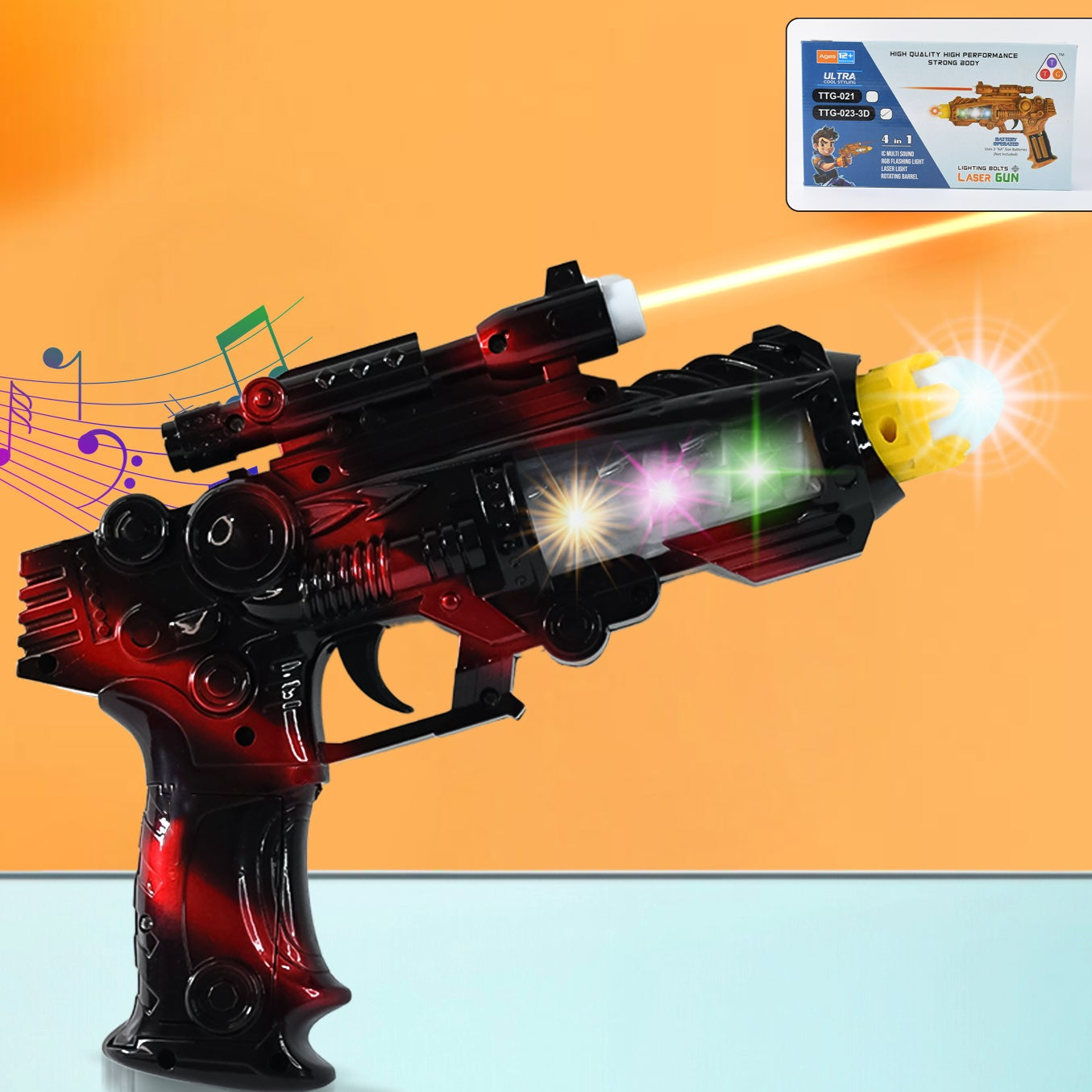 Ttg Led Flashing Sound Laser Toy Gun  Battery Operated Space Gun With Lights  Music - Happy Price - Image 1