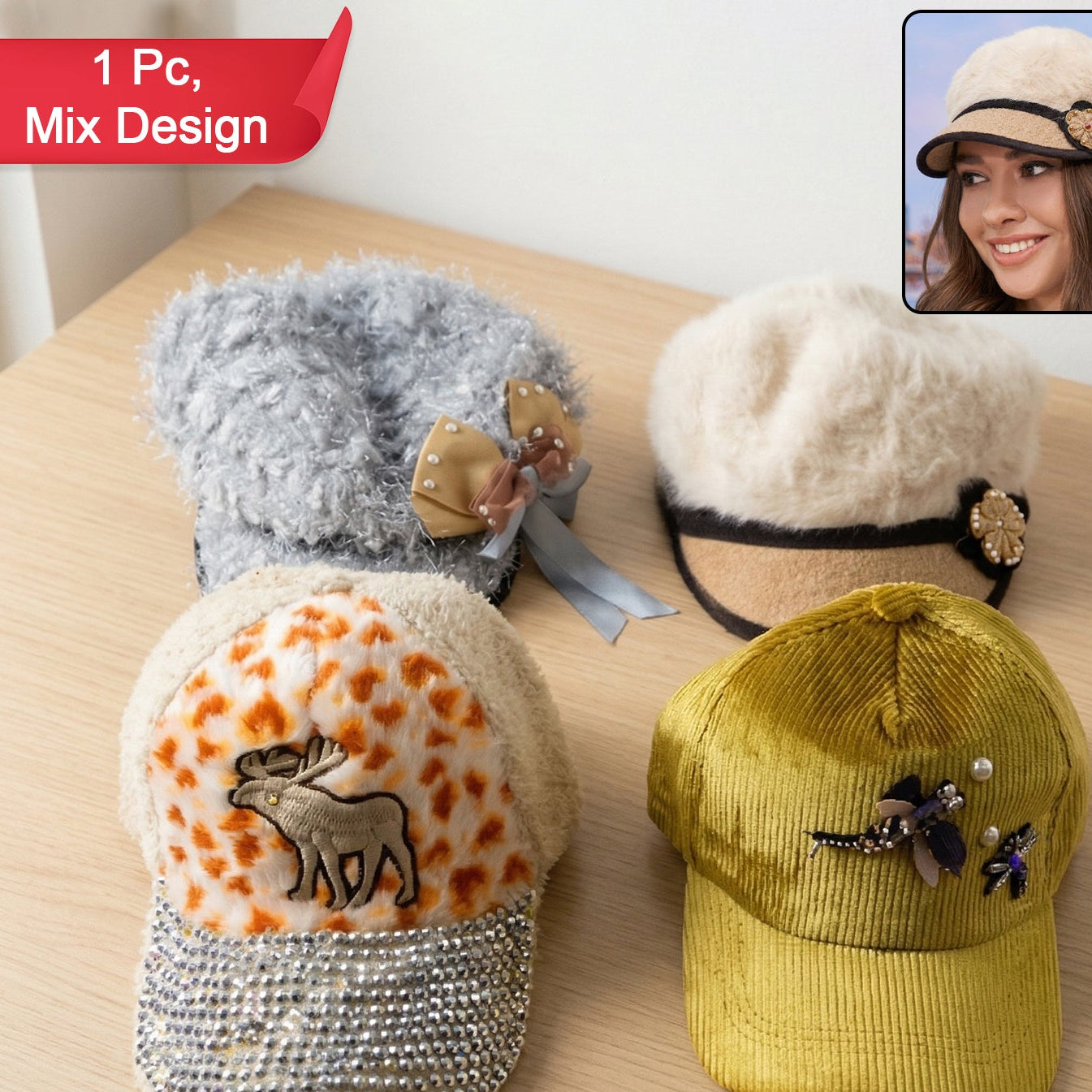 Stylish Winter And Summer Designer Cap (1 Pc Mix Design)