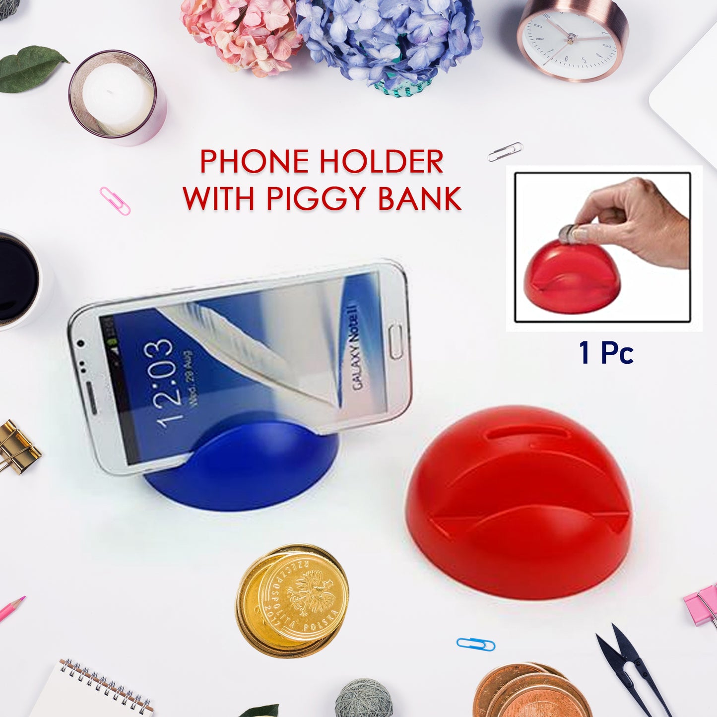 2in1 Abs Plastic Phone Holder Phone Stand With Coin Bank (1 Pc) - Happy Price - Image 5