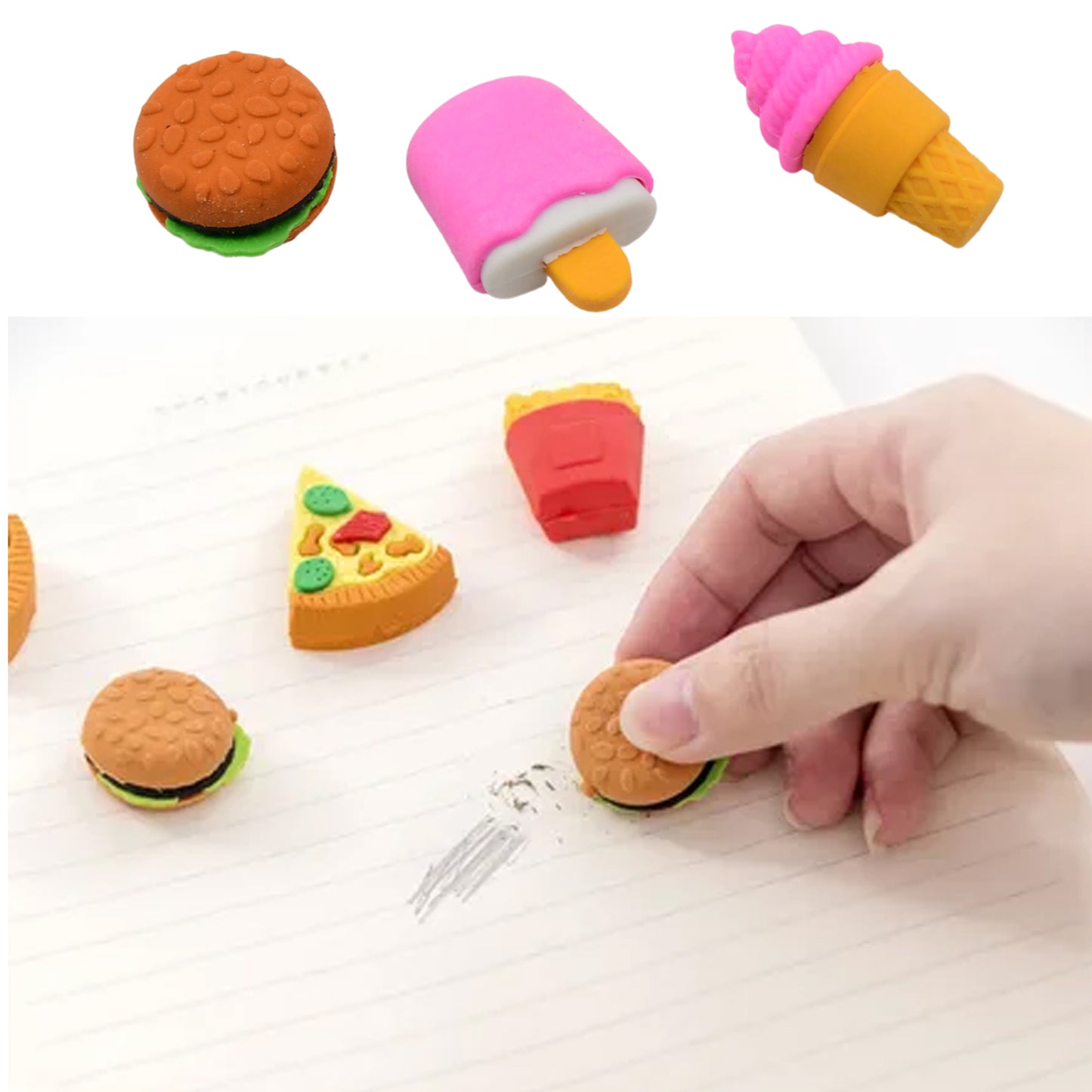 Mix Design Fancy  Stylish Colorful Erasers (1 Set  3 Pc Set) - Happy Price - Image 4