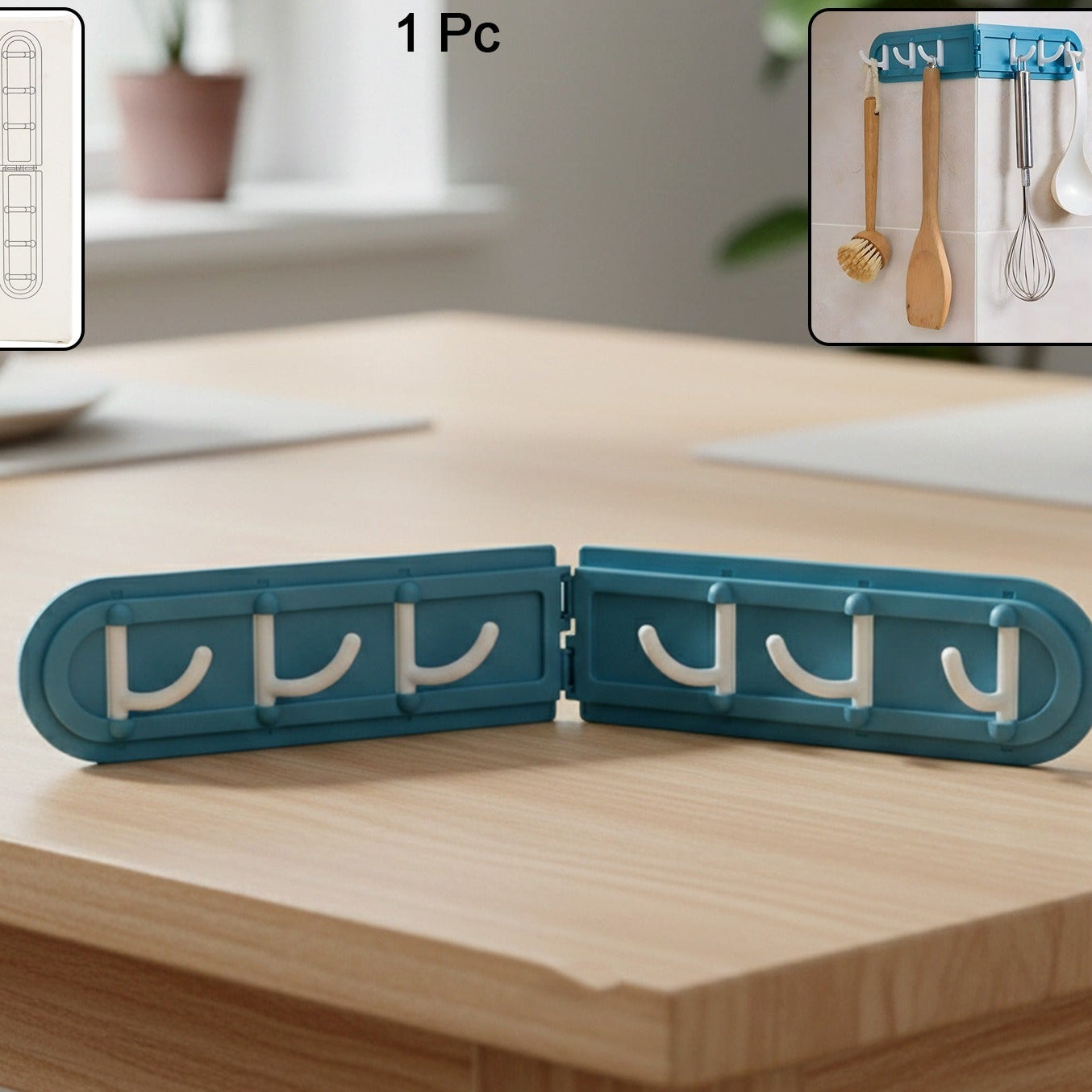 Rotating Foldable Wall Hook Rack with 6 Hooks - Adhesive Mount Organizer (1 Pc) - Happy Price - Image 1