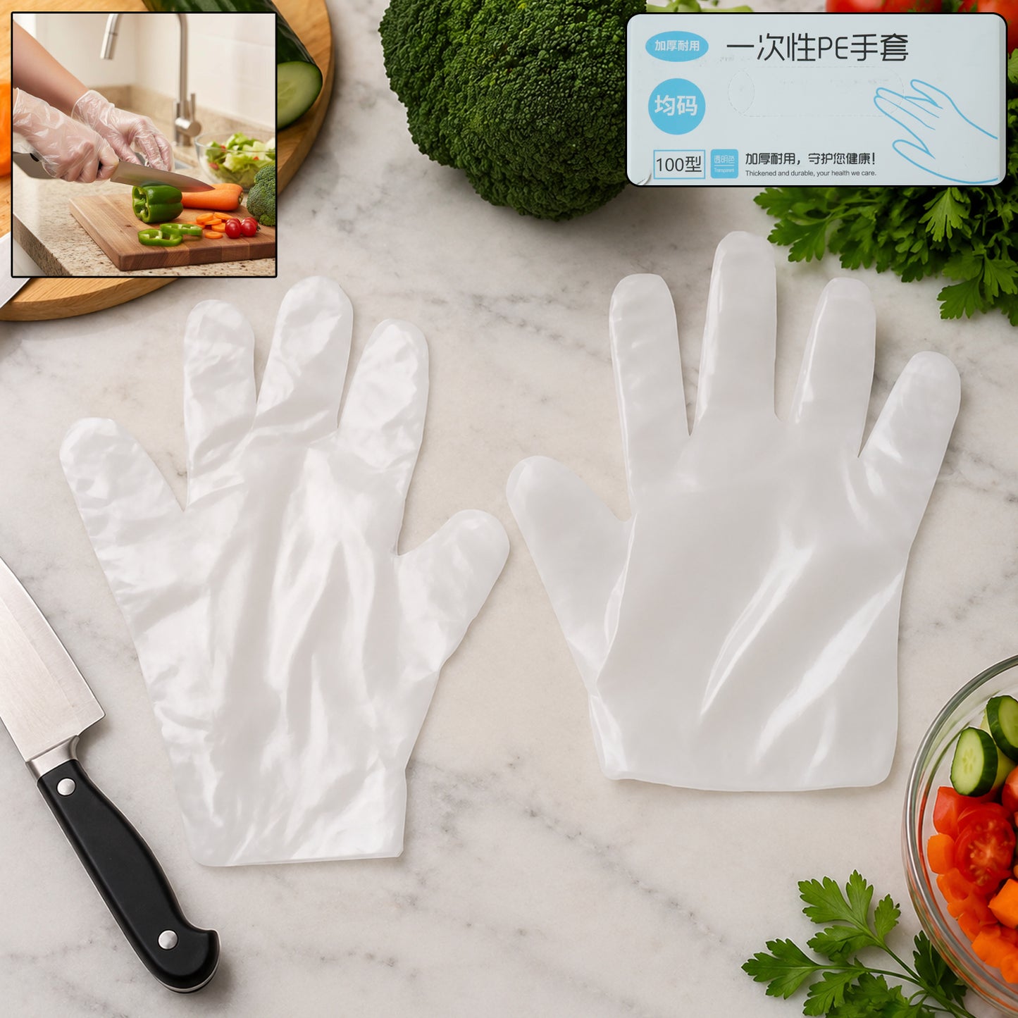 100 Pc Clear Disposable Plastic Gloves for Kitchen and Cleaning - Happy Price - Image 2