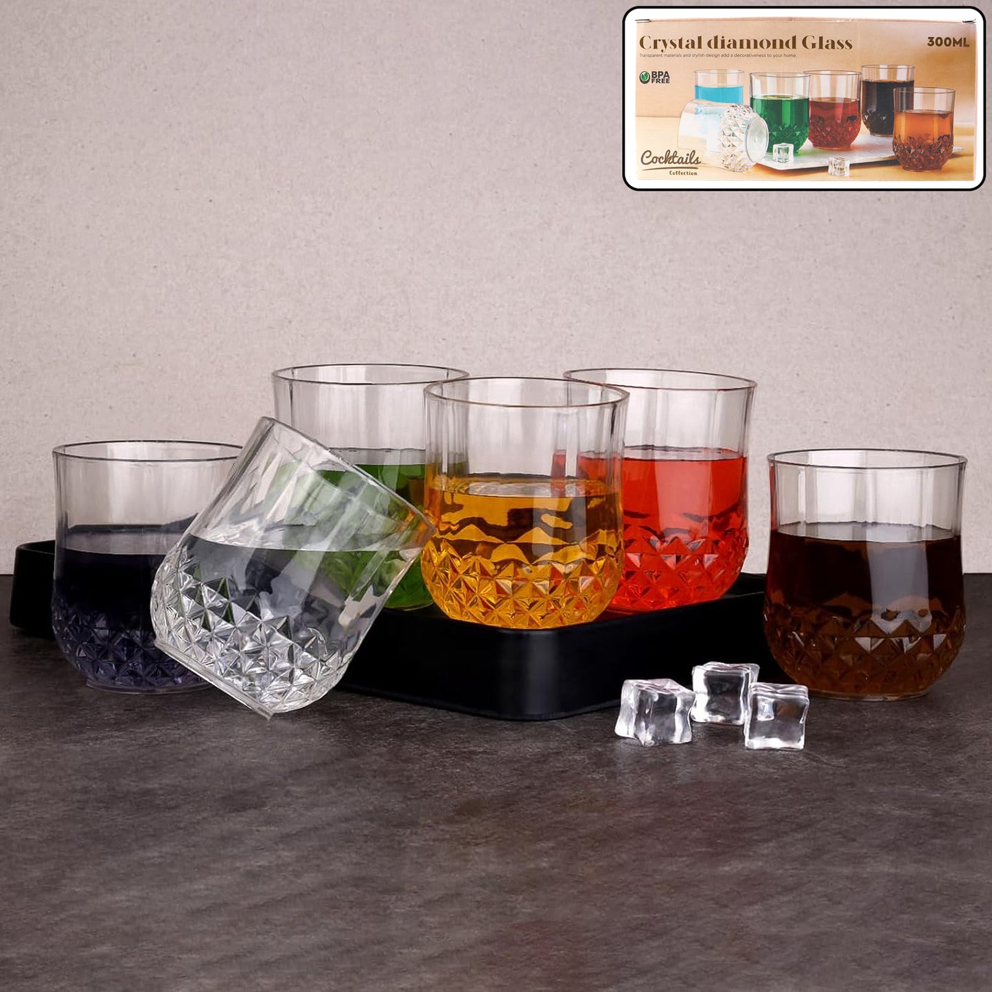 Transparent Diamond Pattern Glass Set - 6 Pcs - Happy Price - Image 2