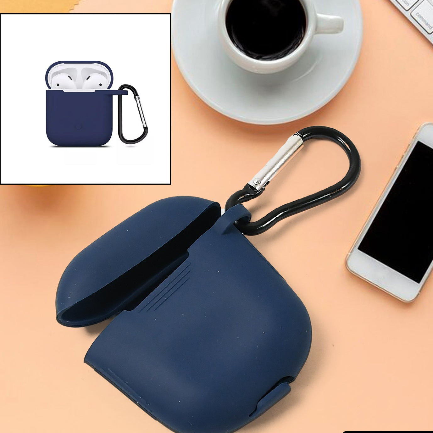 Silicone Shockproof Protection Wireless Headphones Carrying Box Cover With Metal Keychain - Happy Price - Image 1