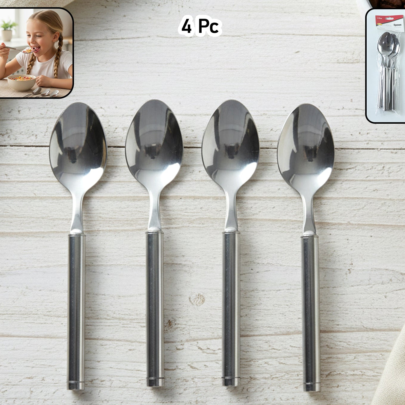 Stainless Steel Dinner Spoons - 4 Piece Set for Everyday Dining - Great Price - Image 1