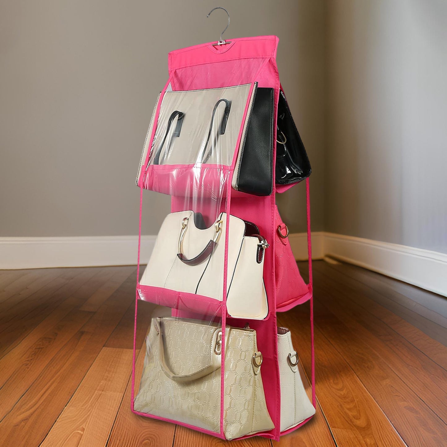 6 Pockets Hanging Purse Handbag Organizer Clear Hanging Shelf Bag (1 Pc) - Happy Price - Image 2