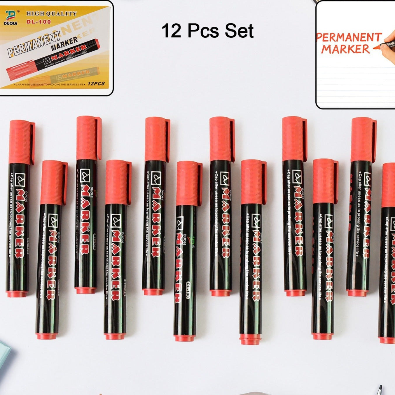 Premium Permanent Red Marker Pen Set (12 Pcs Set) - Happy Price - Image 1