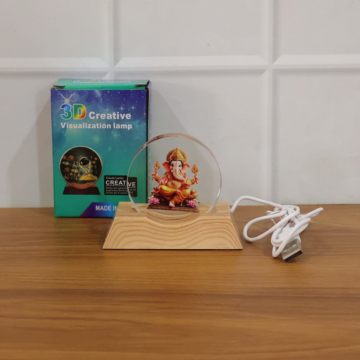 Lord Ganesha 3D Acrylic LED Night Lamp with Wooden Base - 1 Pc - Happy Price - Image 7