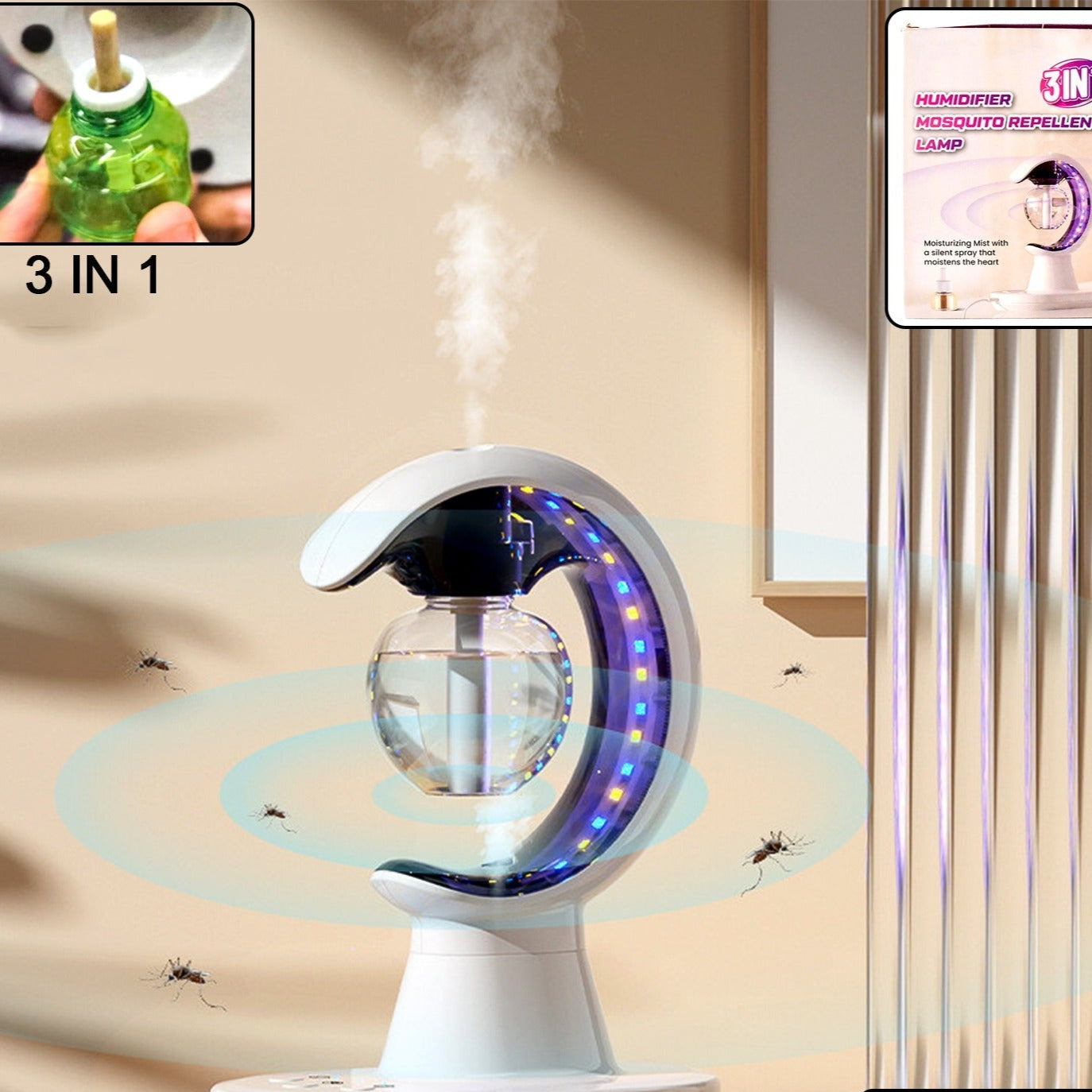 3-in-1 Air Purifier Lamp with Mosquito Repellent & Humidifier (1 Pc) - Happy Price - Image 1