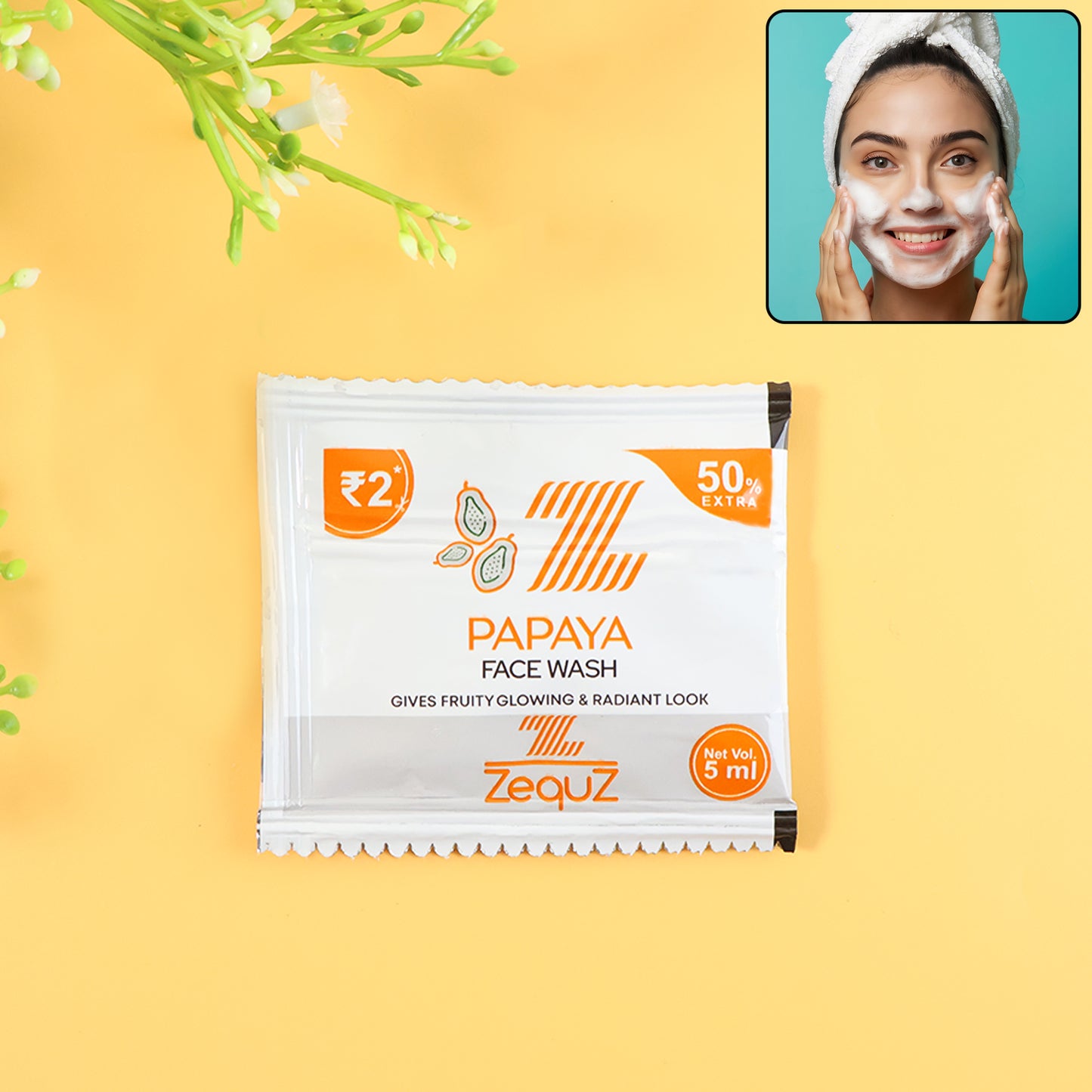 Zequz Papaya Face Wash Sachet - 5ml Single Use for Fresh Skin - Happy Price - Image 2