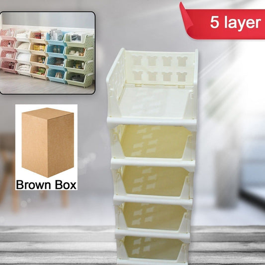 5 Layer Stackable Multifunctional Storagefor Clothes Foldable Drawer Shelf Basket Utility Cart Rack Storage Organizer Cart For Kitchen Pantry Closet Bedroom Bathroom Laundry (5 Layer 1 Pc) - Happy Price - Image 1