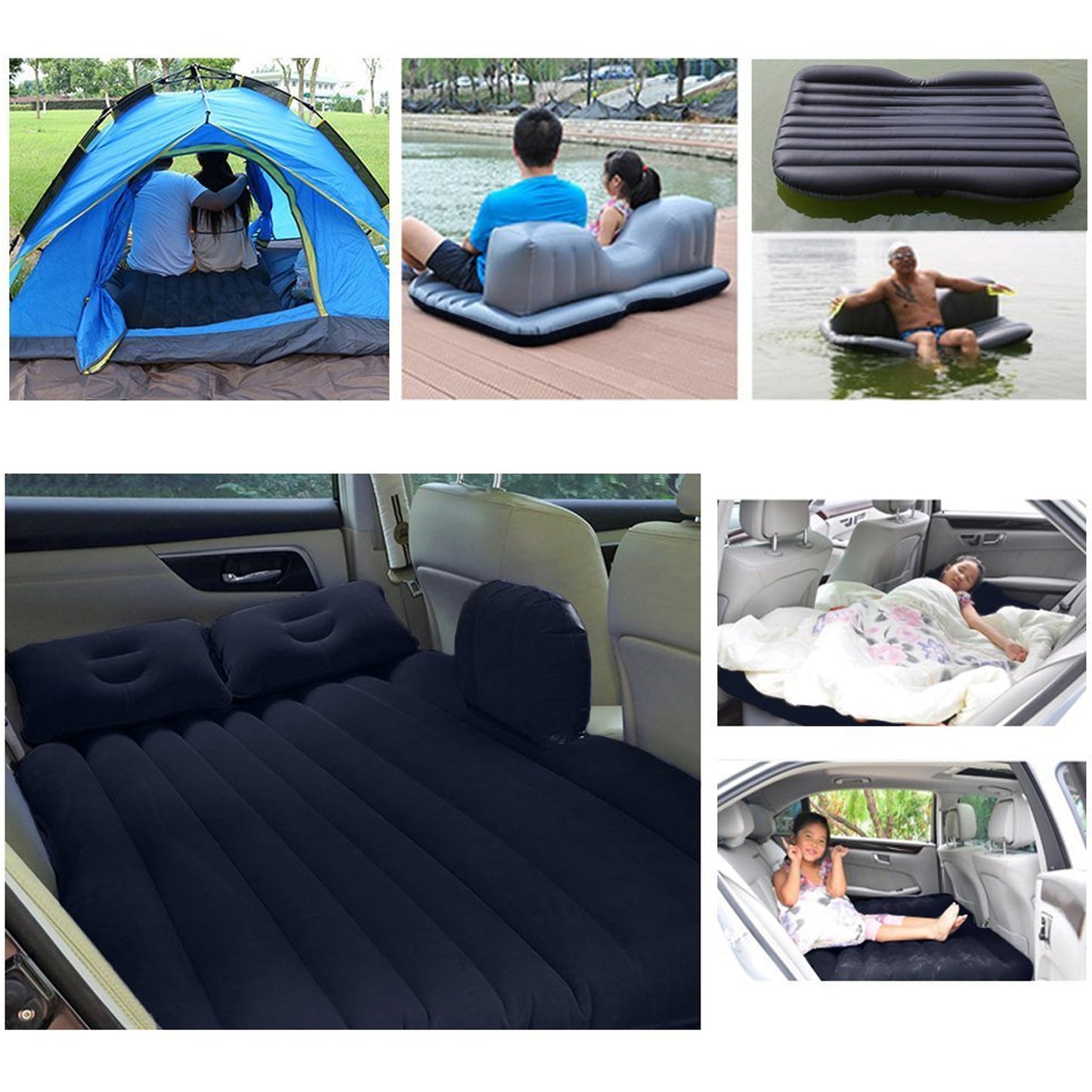 Car Inflatable Bed With 2 Pillows   Air Pump (Portable) For Travel Camping Vacation  Polyester Inflatable Travel Car Bed Air Sofa With Two Inflatable Pillow And Air Pump For Car Back Seat Air Pump Random Colour - Happy Price - Image 6