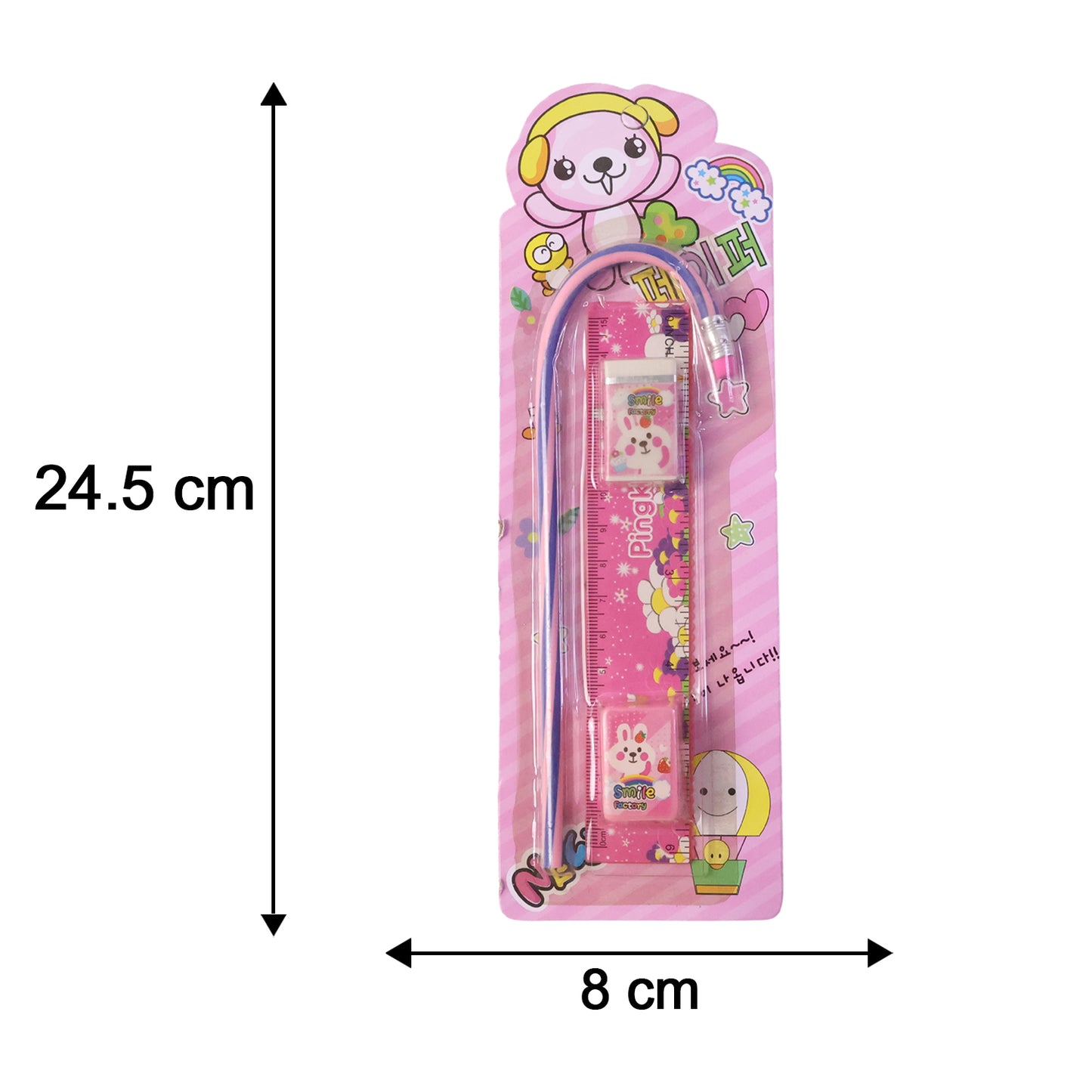 Cute Pink 4-in-1 Stationery Set for Kids - Ruler, Pencil, Eraser, Sharpener - Happy Price - Image 5