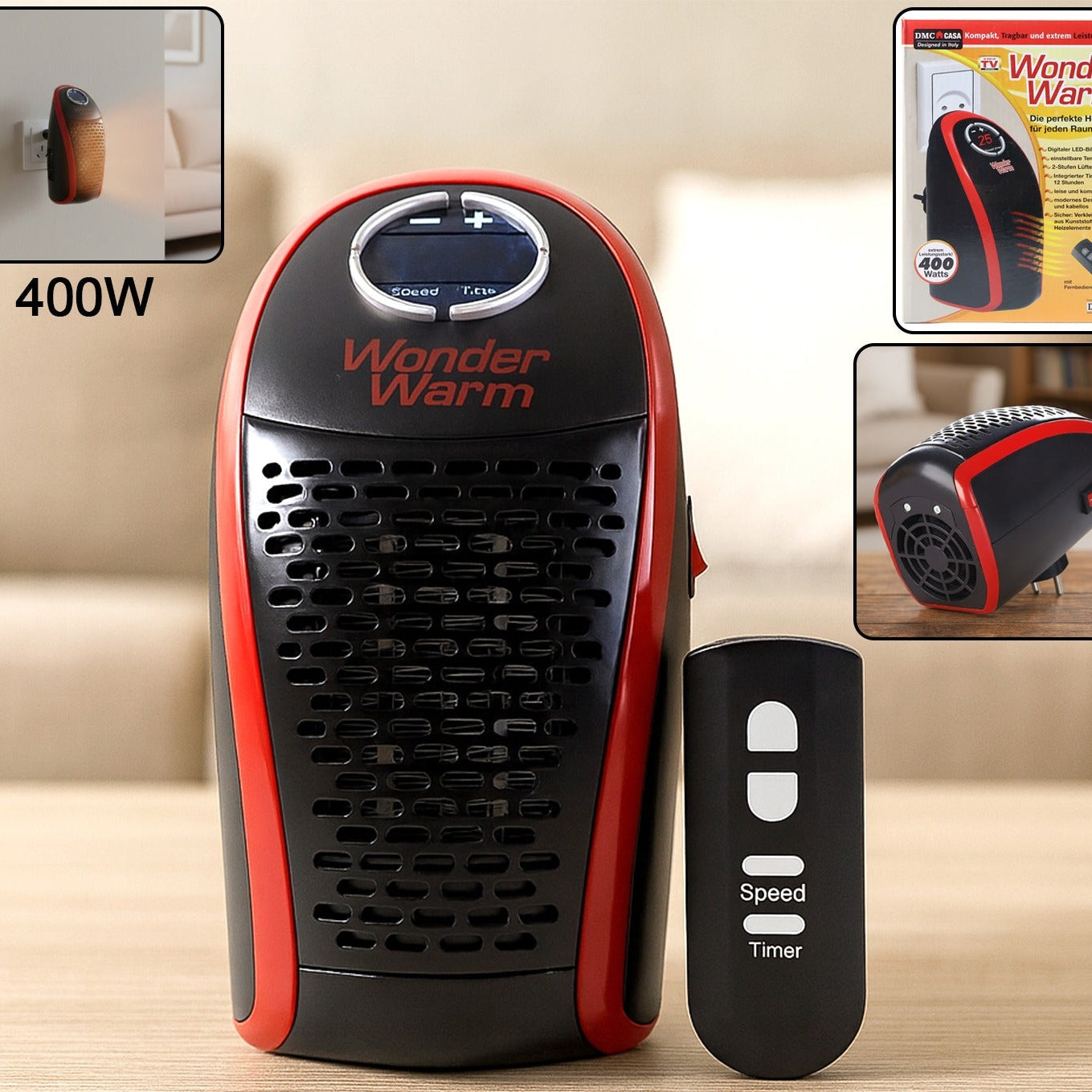 400W Wall Plug Room Heater with Remote - Compact Personal Space Heater - Happy Price - Image 1