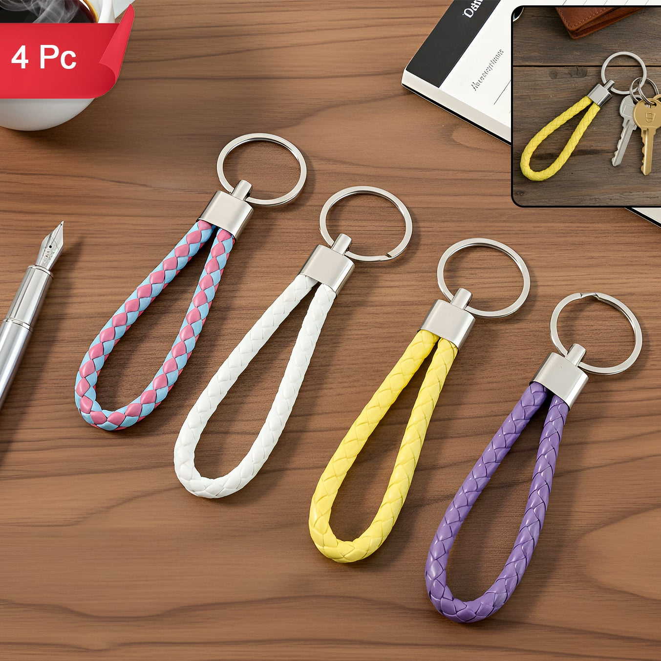 Braided Loop Keychain Set - 4 Pcs for Car, Bike, Home Keys - Happy Price - Image 1