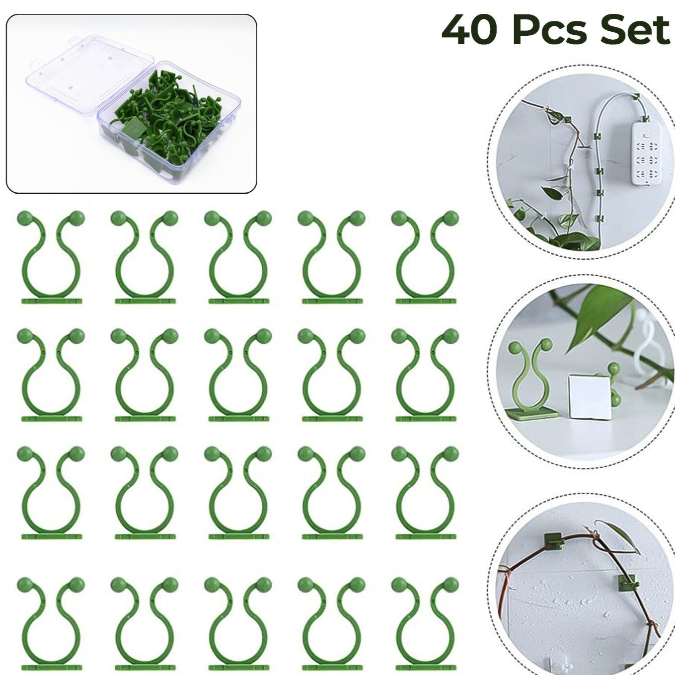 Plant Climbing Wall Fixture Clip Self-adhesive Hook (40 Pcs Set  With Plastic Box) - Happy Price - Image 1