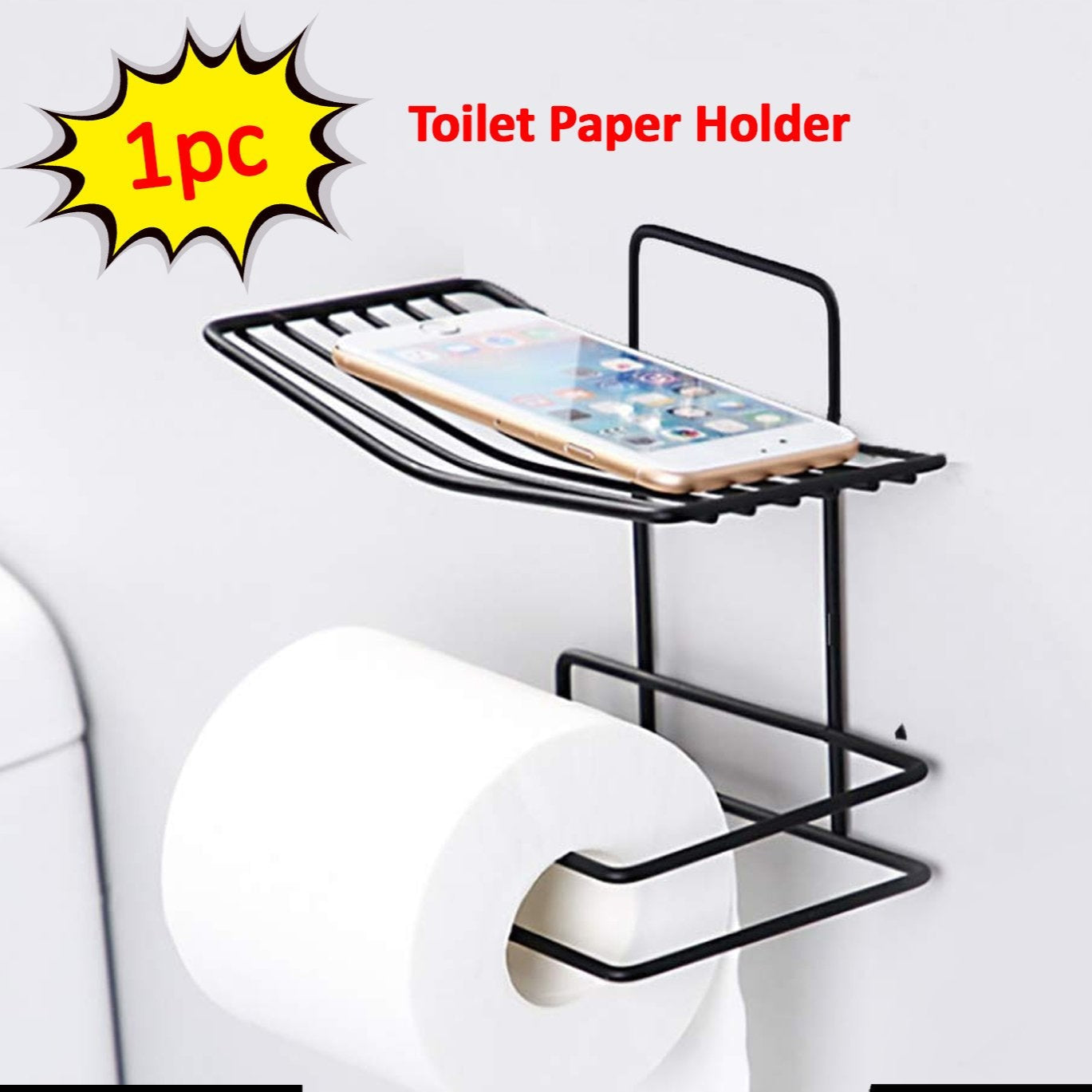 Iron Black Coated Self Adhesive Wall Mounted Tissuetoilet Paper Holder - Happy Price - Image 1