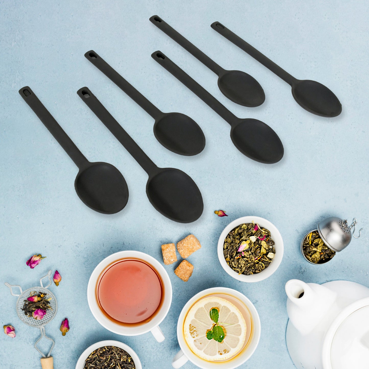 Multipurpose Silicone Spoon Silicone Basting Spoon Non-stick Kitchen Utensils Household Gadgets Heat-resistant Non Stick Spoons Kitchen Cookware Items For Cooking And Baking (6 Pcs Set) - Happy Price - Image 5