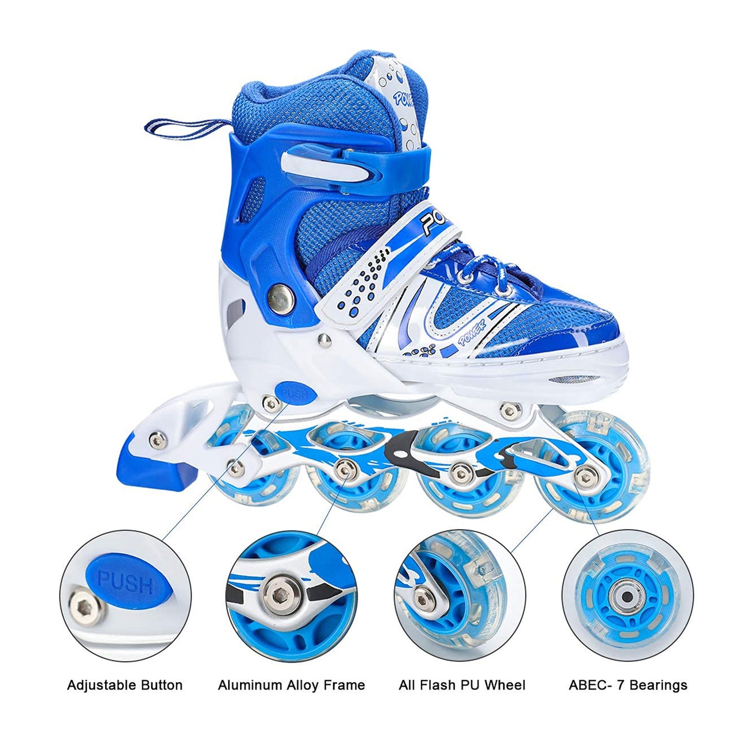7554  Inline Skates With Led Flashing Light Wheel With Adjustable Length Skate Premium High Quality Skates Pair - Happy Price - Image 3