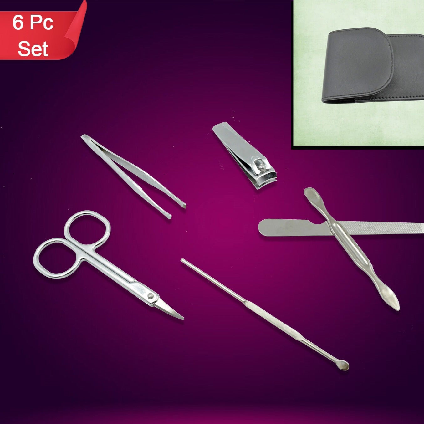 Nail Scissors Professional Nail Clippers Kit Manicure Set 6 Pieces Top Grade Stainless Steel Grooming Kit For Travel Or Home Manicure Set (6 Pc Set) - Happy Price - Image 1