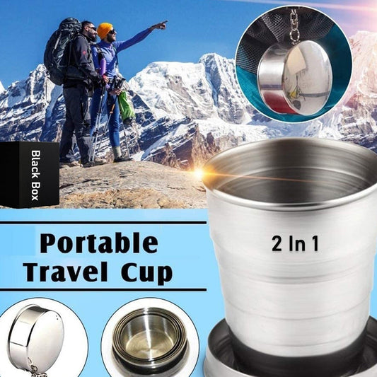 2-in-1 Collapsible Stainless Steel Camping Cup with Keychain (1 Pc) - Happy Price - Image 1
