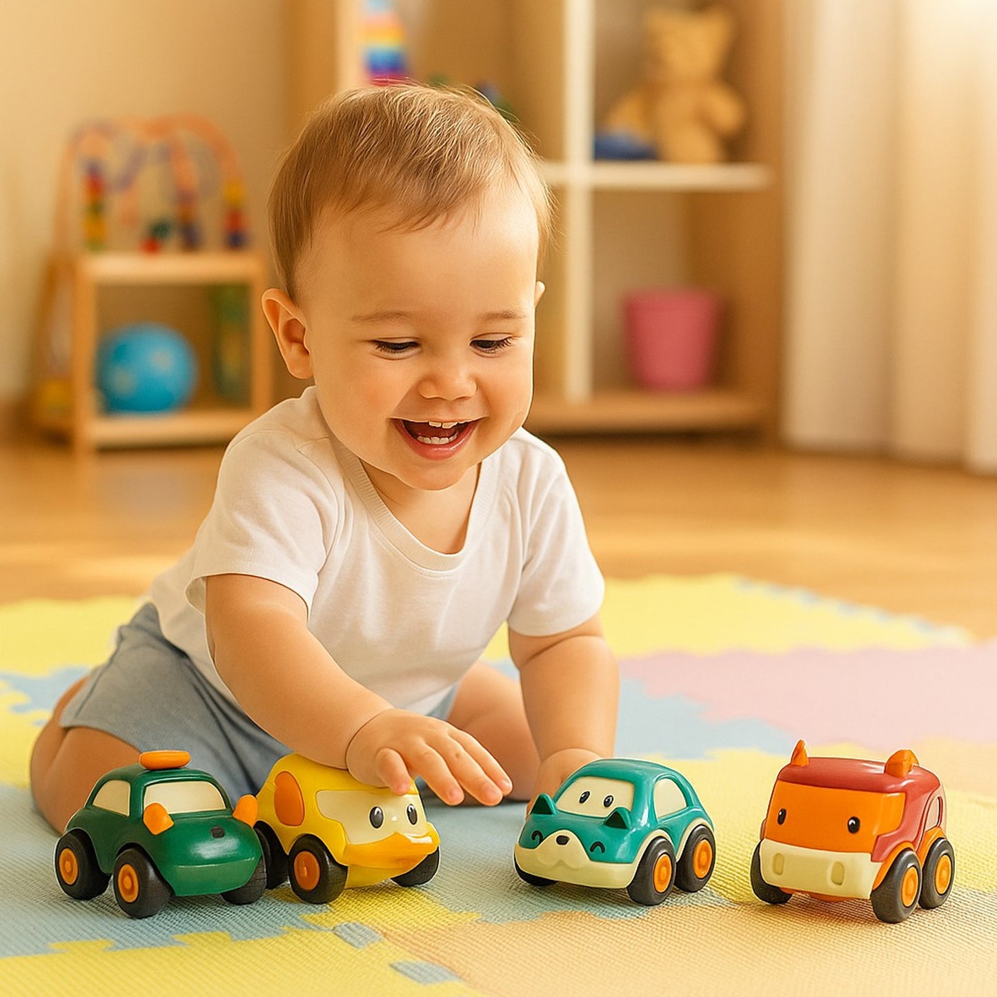 12 Pc Cartoon Pull-Back Car Toy Set for Kids - Fun Mini Vehicles - Happy Price - Image 6