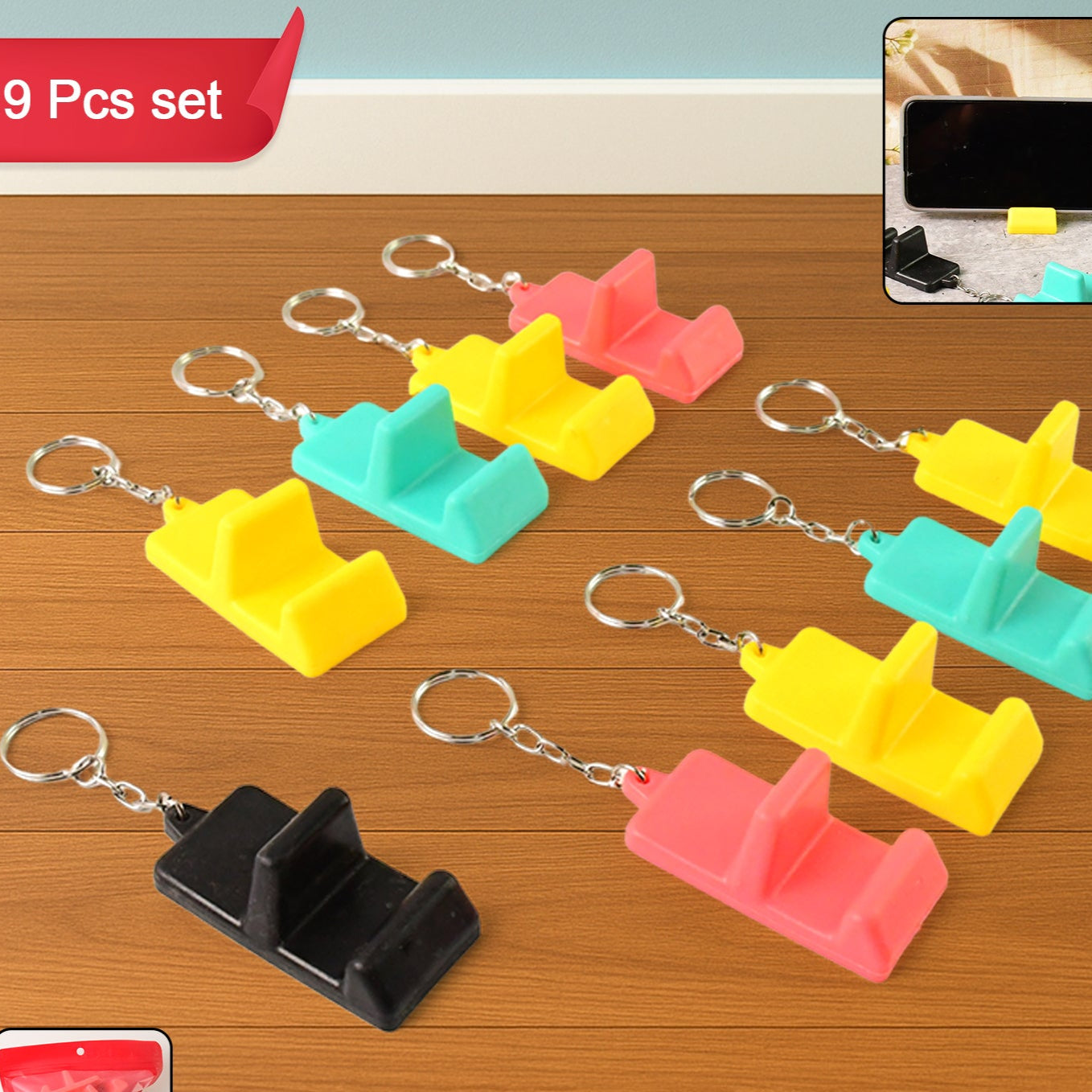 Plastic 2-in-1 Mobile Stand Keychain (9 Pc) - Happy Price - Image 1